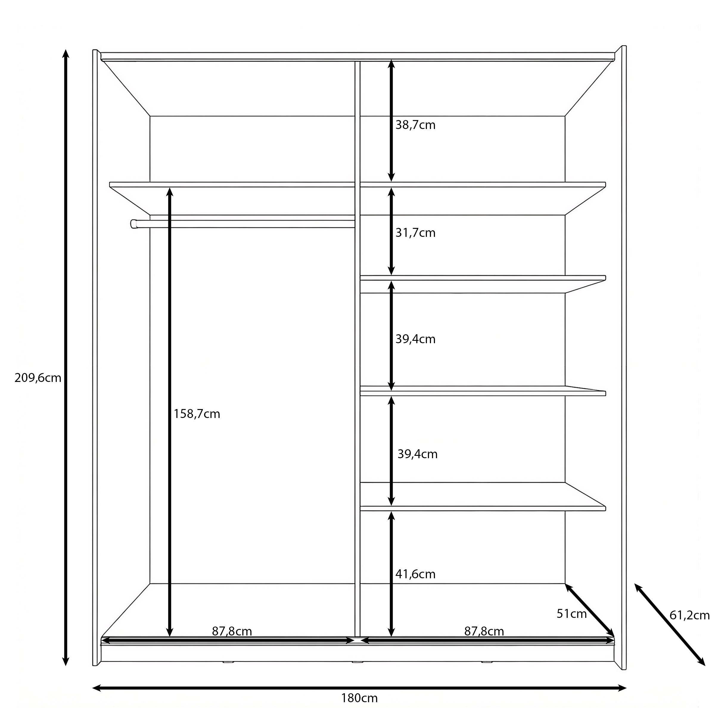 Lurea - Kledingkast met schuifdeuren - Beige - 180x61x210 cm