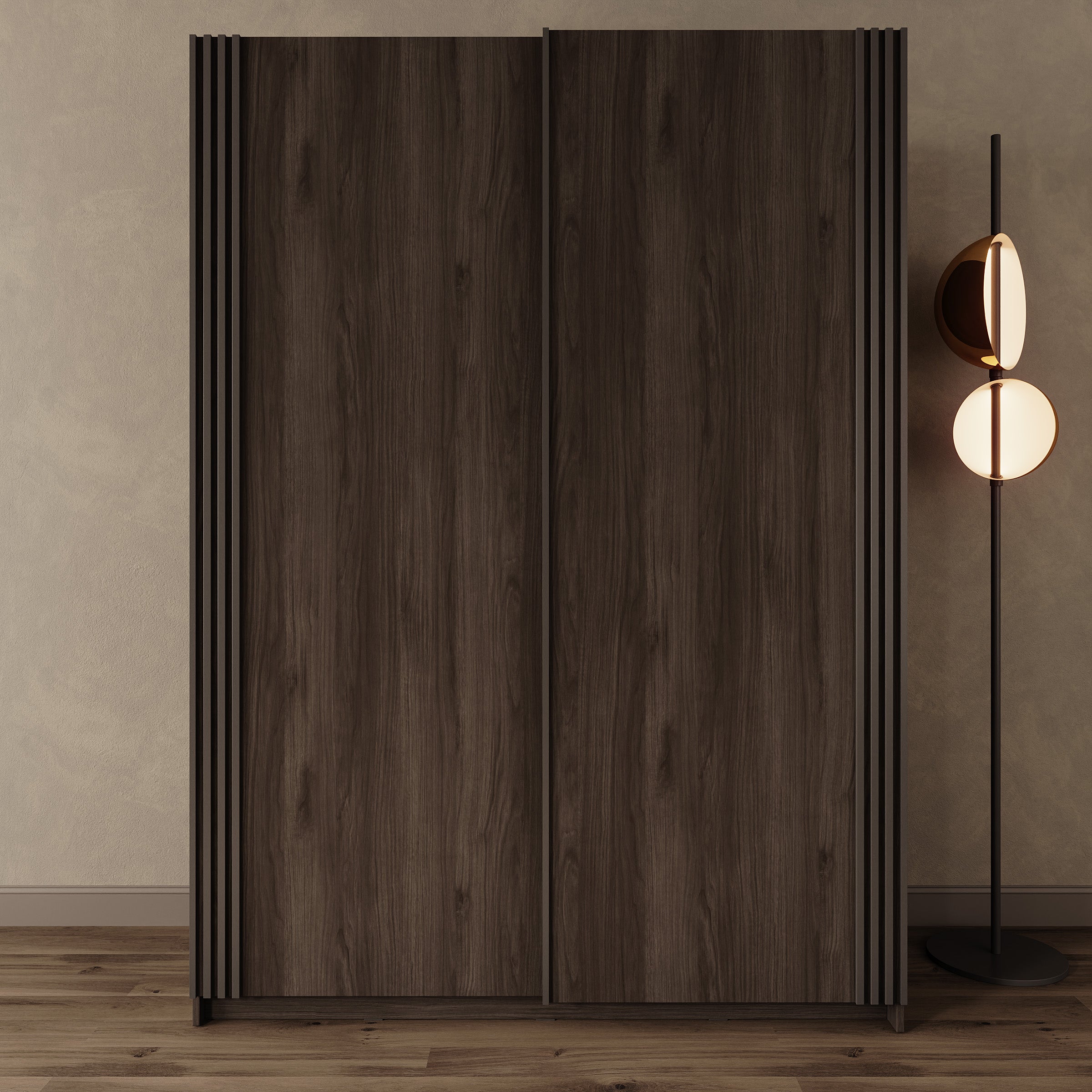 Lurea - Kledingkast met schuifdeuren - Donker eikenpatroon - 150x61x210 cm