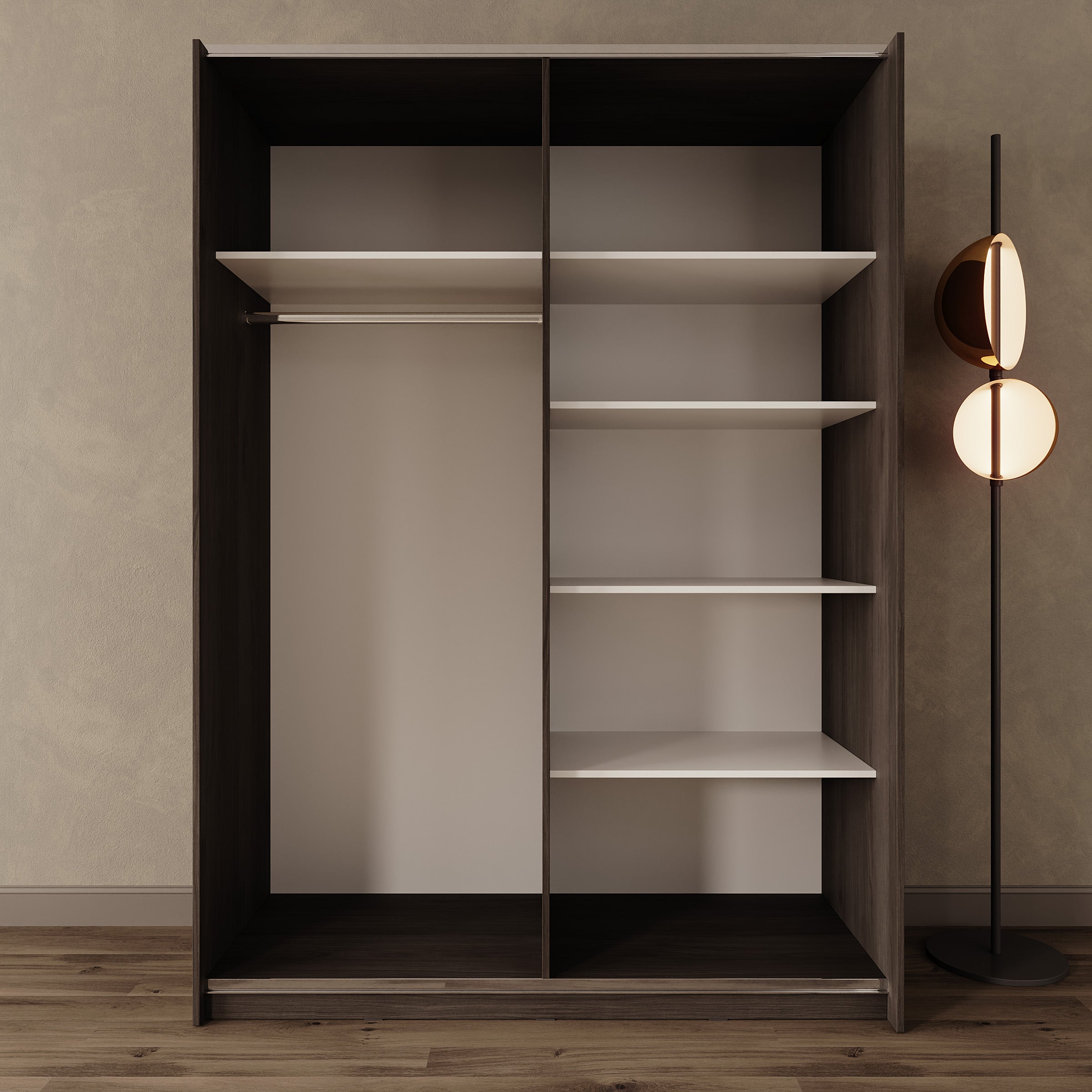 Lurea - Kledingkast met schuifdeuren - Donker eikenpatroon - 150x61x210 cm