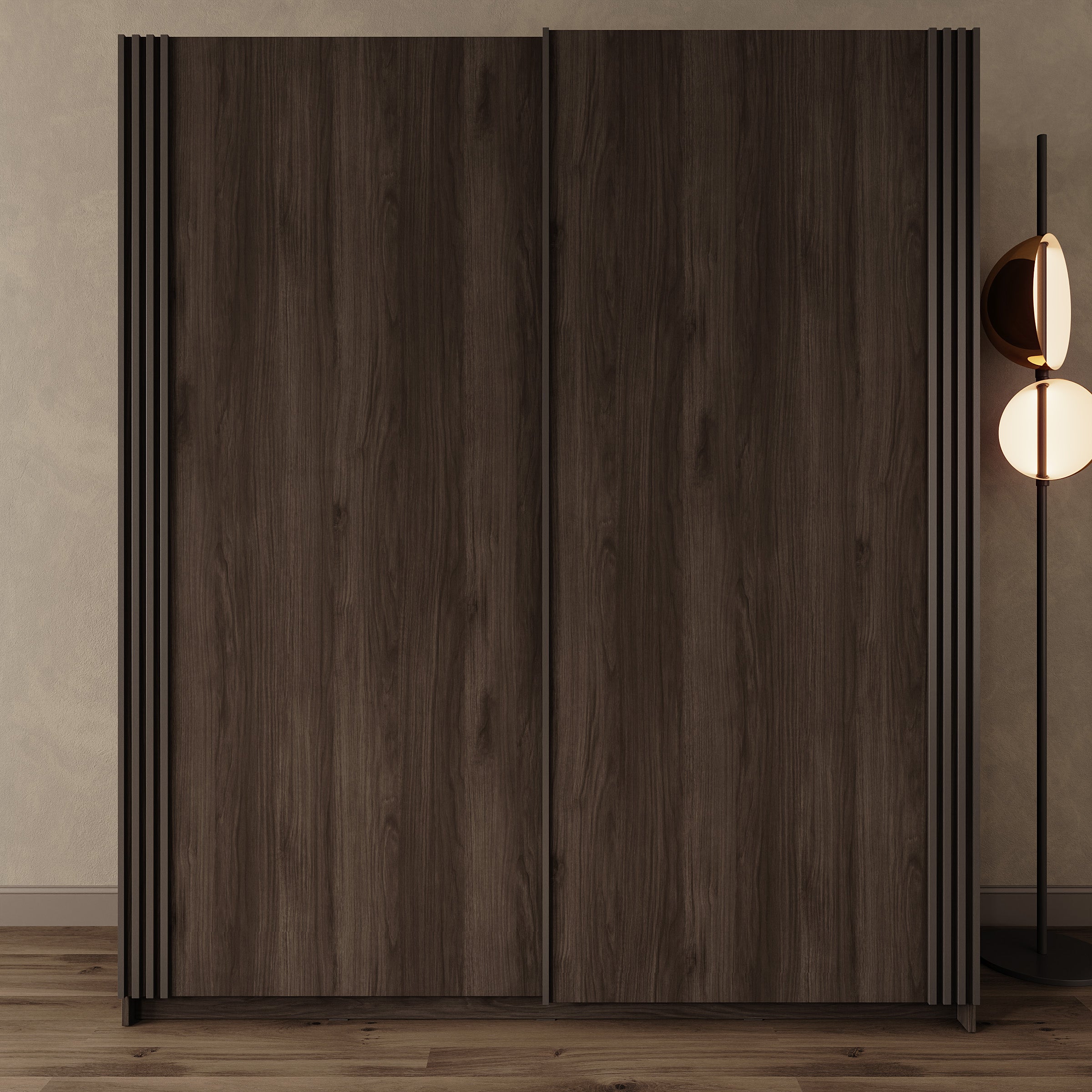 Lurea - Kledingkast met schuifdeuren - Donker eikenpatroon - 180x61x210 cm