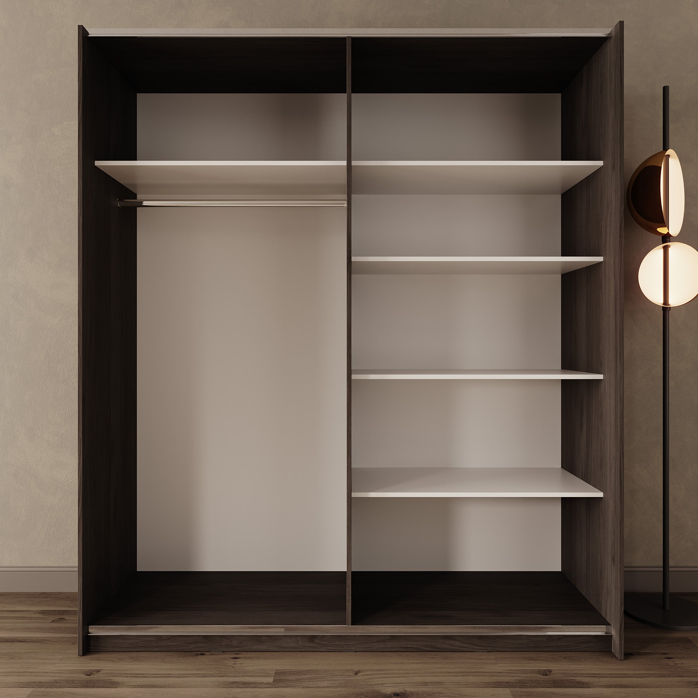 Lurea - Kledingkast met schuifdeuren - Donker eikenpatroon - 180x61x210 cm