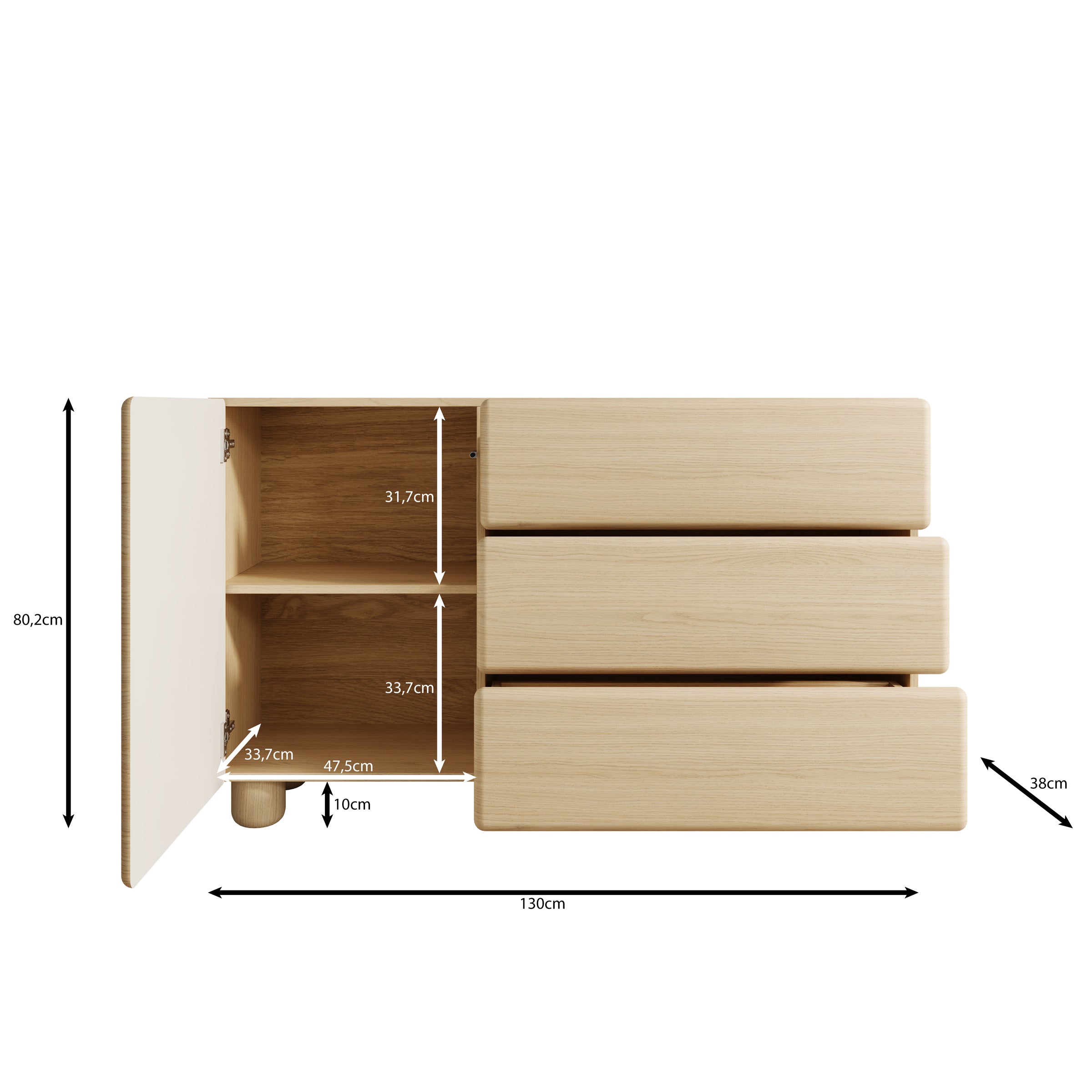 Luvano - Dressoir - Licht eikenpatron - 130x38x80 cm