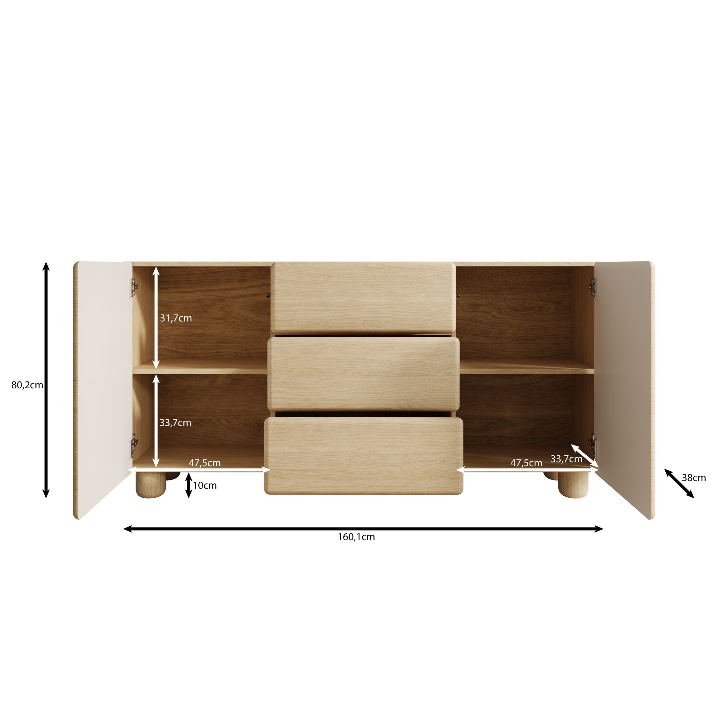 Luvano - Dressoir - Licht eikenpatron - 160x38x80 cm