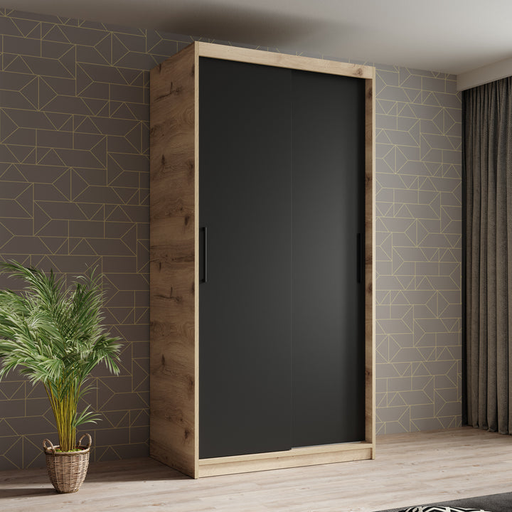 Luxor - Kledingkast met schuifdeuren - Zwart/eiken - 100x62x200 cm