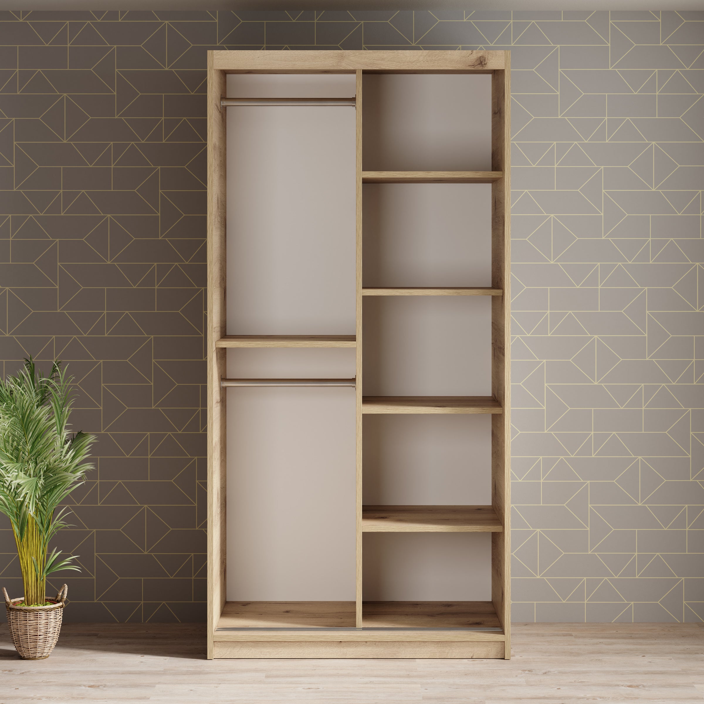 Luxor - Kledingkast met schuifdeuren - Zwart/eiken - 100x62x200 cm