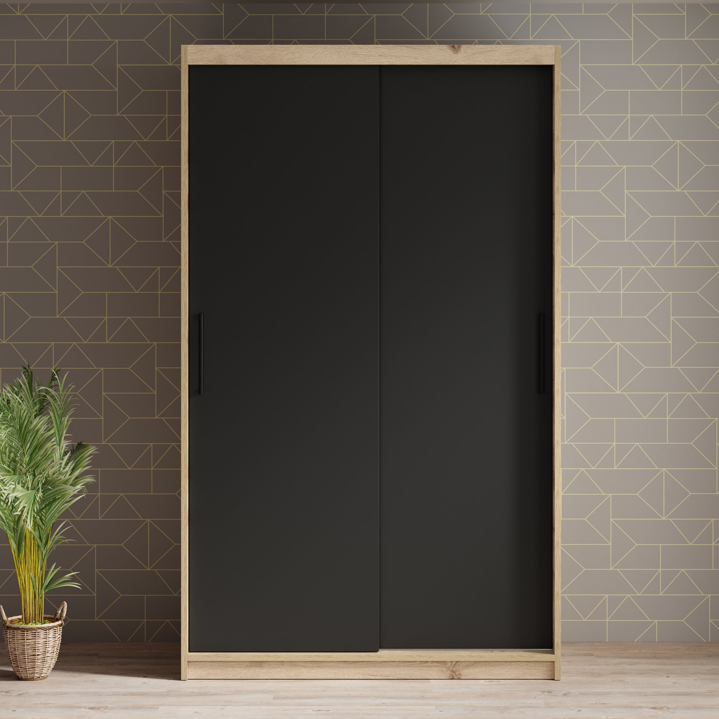 Luxor - Kledingkast met schuifdeuren - Zwart/eiken - 120x62x200 cm