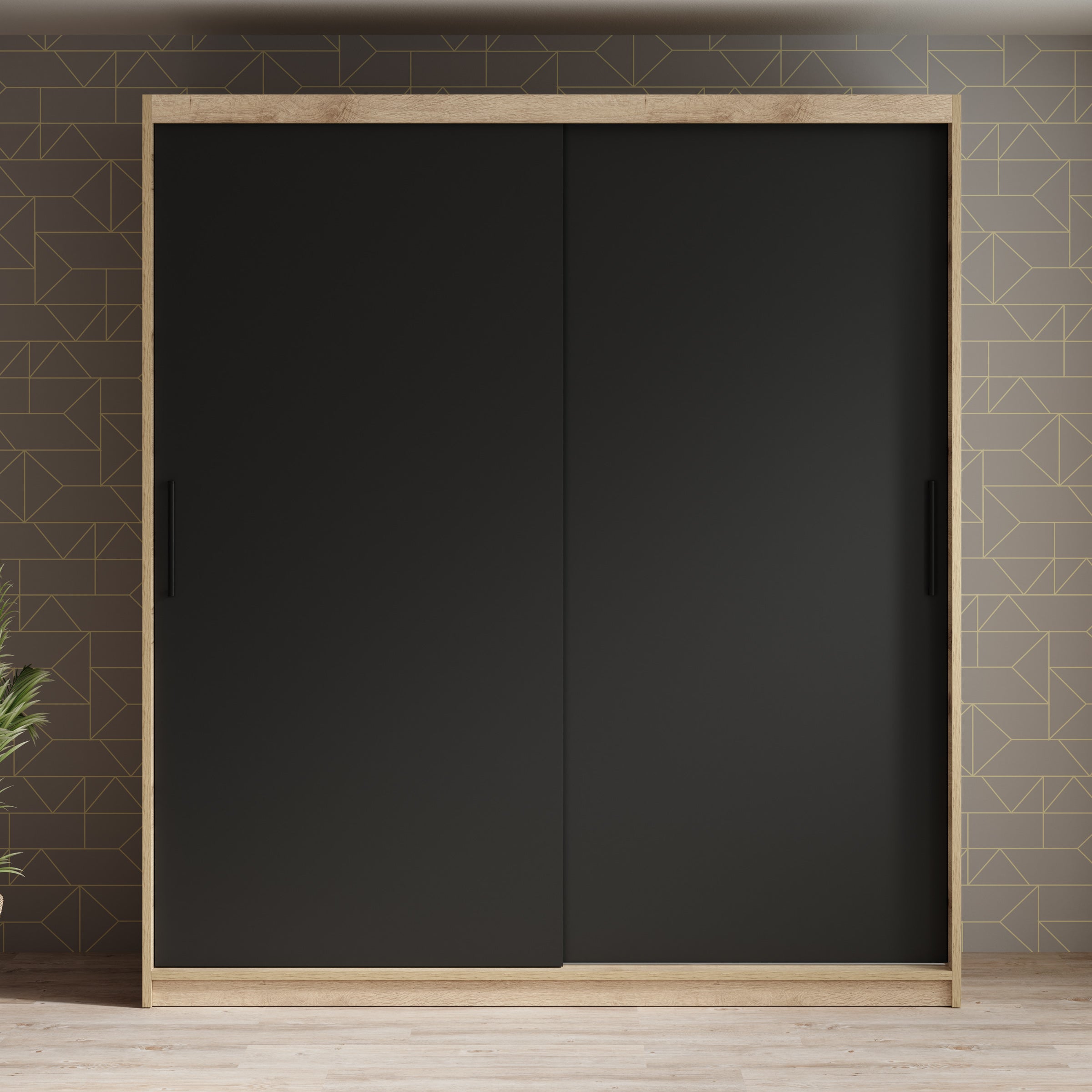 Luxor - Kledingkast met schuifdeuren - Zwart/eiken - 180x62x200 cm