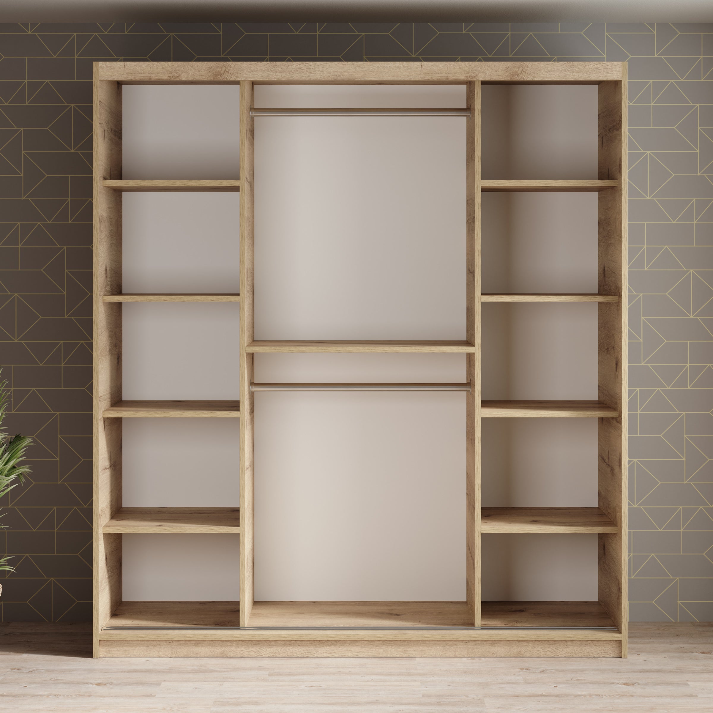 Luxor - Kledingkast met schuifdeuren - Zwart/eiken - 180x62x200 cm