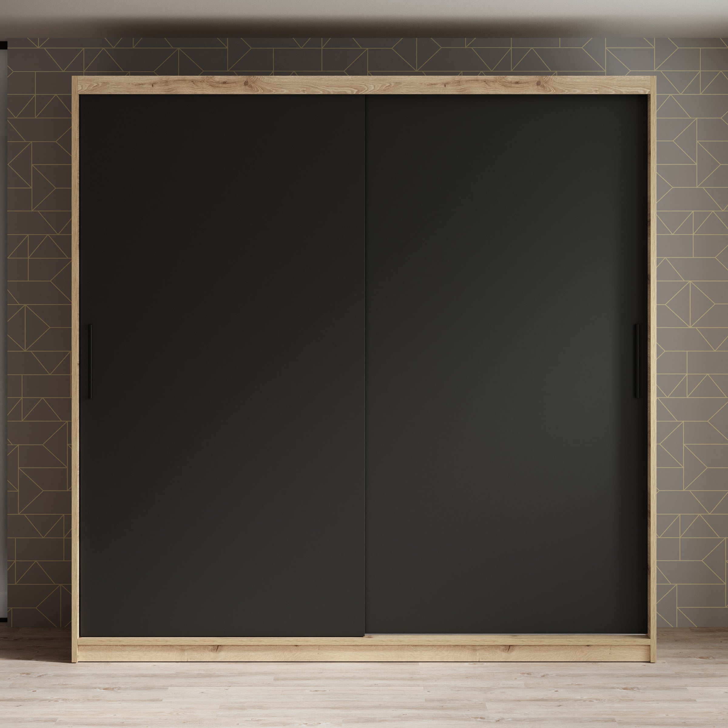 Luxor - Kledingkast met schuifdeuren - Zwart/eiken - 200x62x200 cm