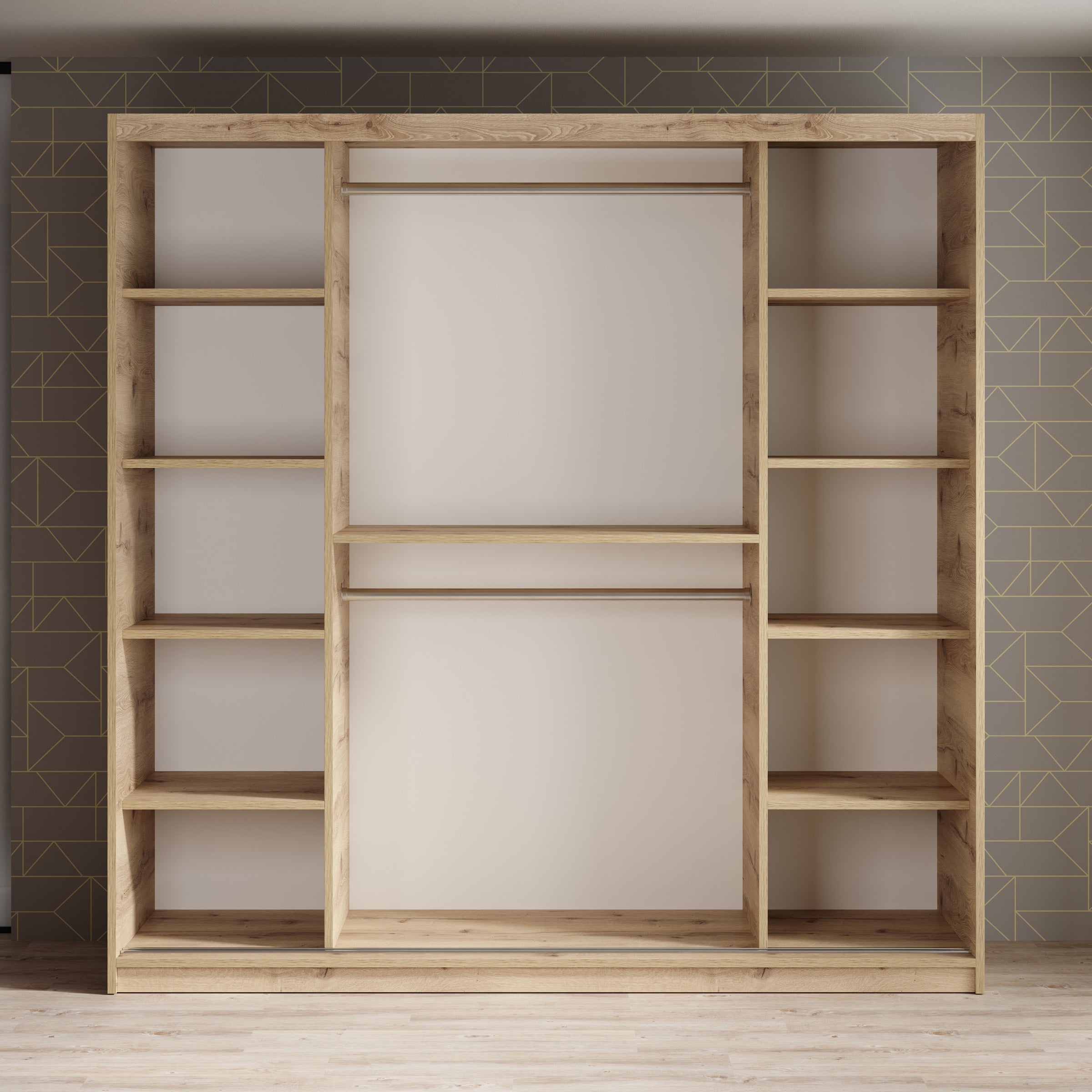 Luxor - Kledingkast met schuifdeuren - Zwart/eiken - 200x62x200 cm