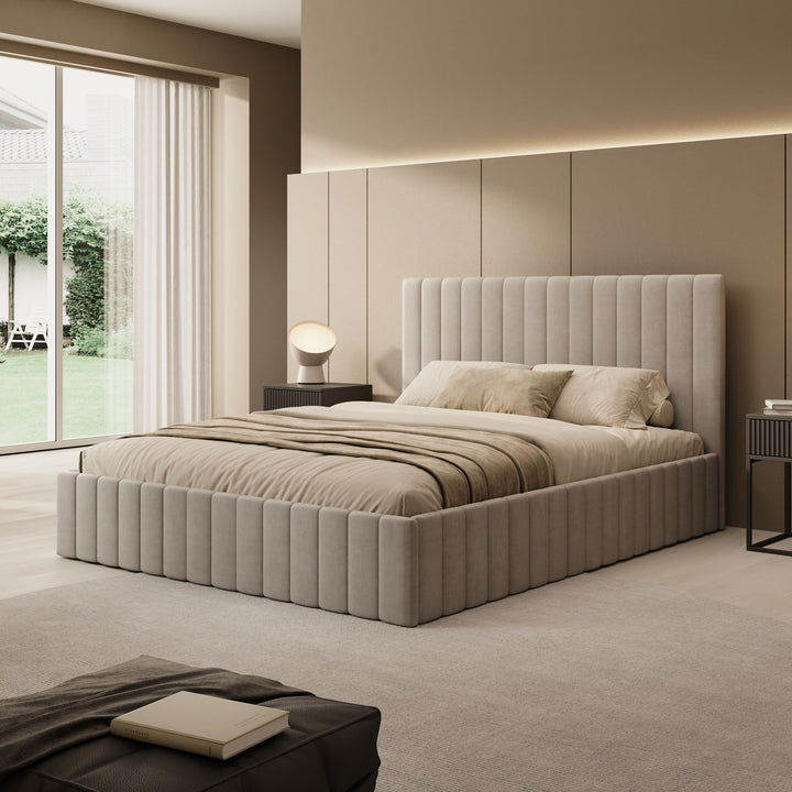 Luz - Tweepersoonsbed met opbergruimte - Beige velvet - 160x200 cm