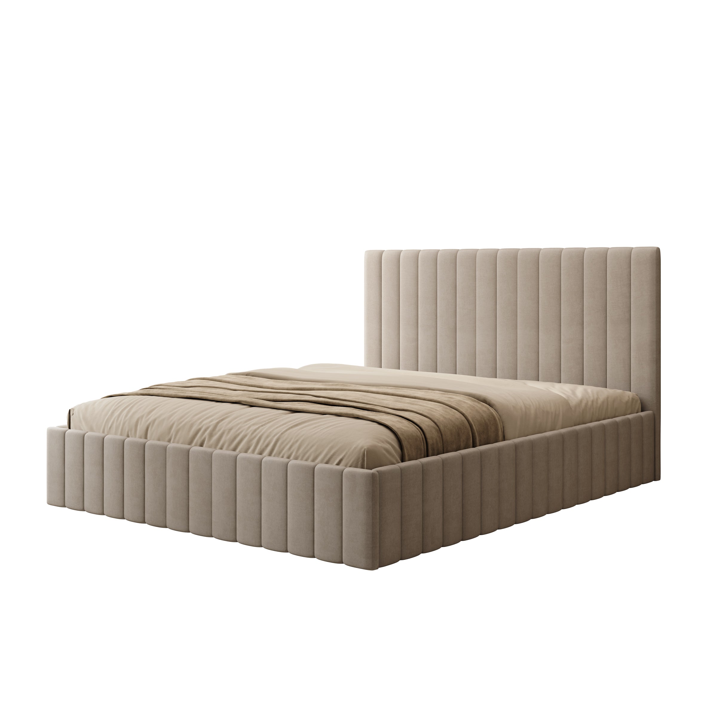 Luz - Tweepersoonsbed met opbergruimte - Beige velvet - 160x200 cm