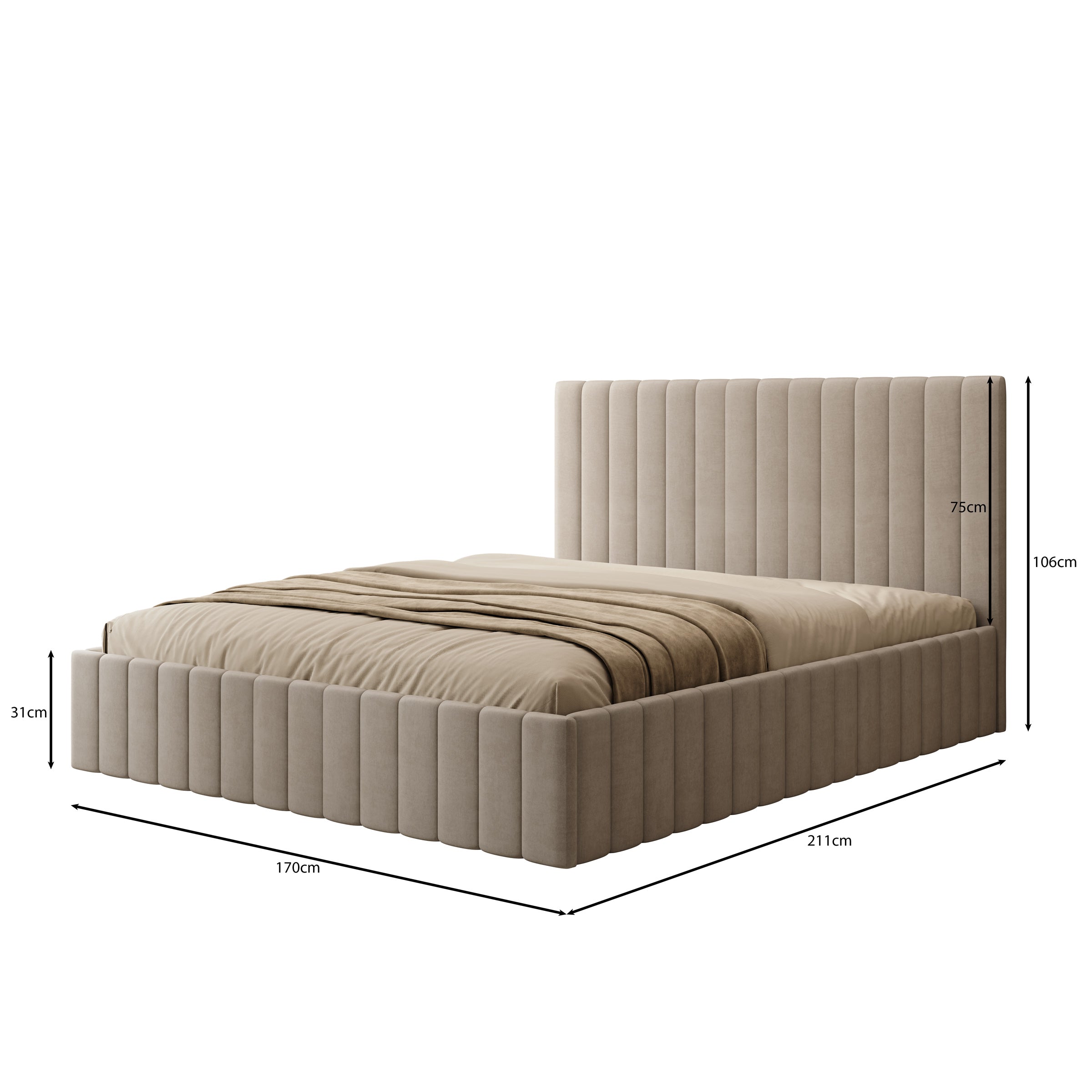 Luz - Tweepersoonsbed met opbergruimte - Beige velvet - 160x200 cm