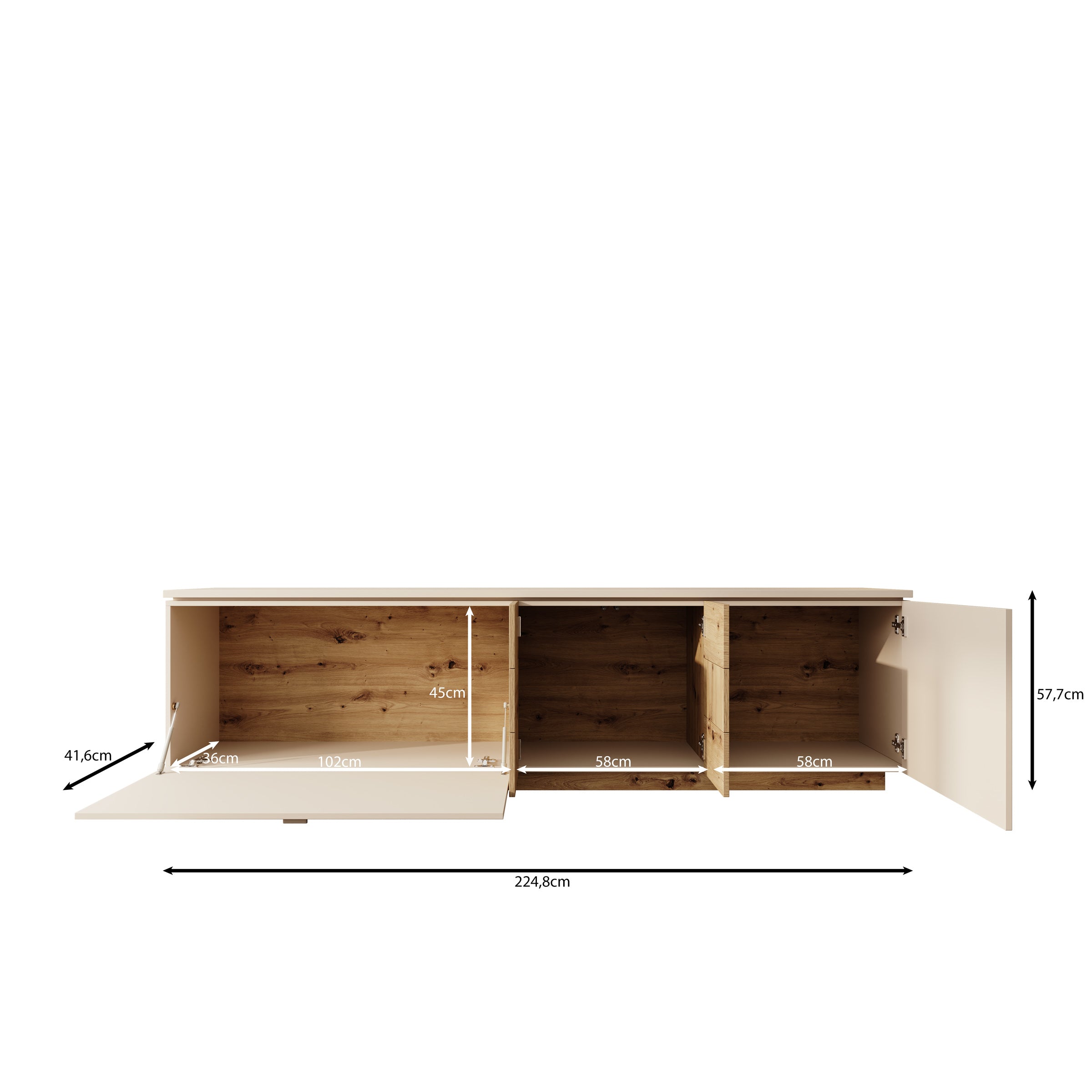Lynora - TV-Meubel - Beige - 225x42x58 cm