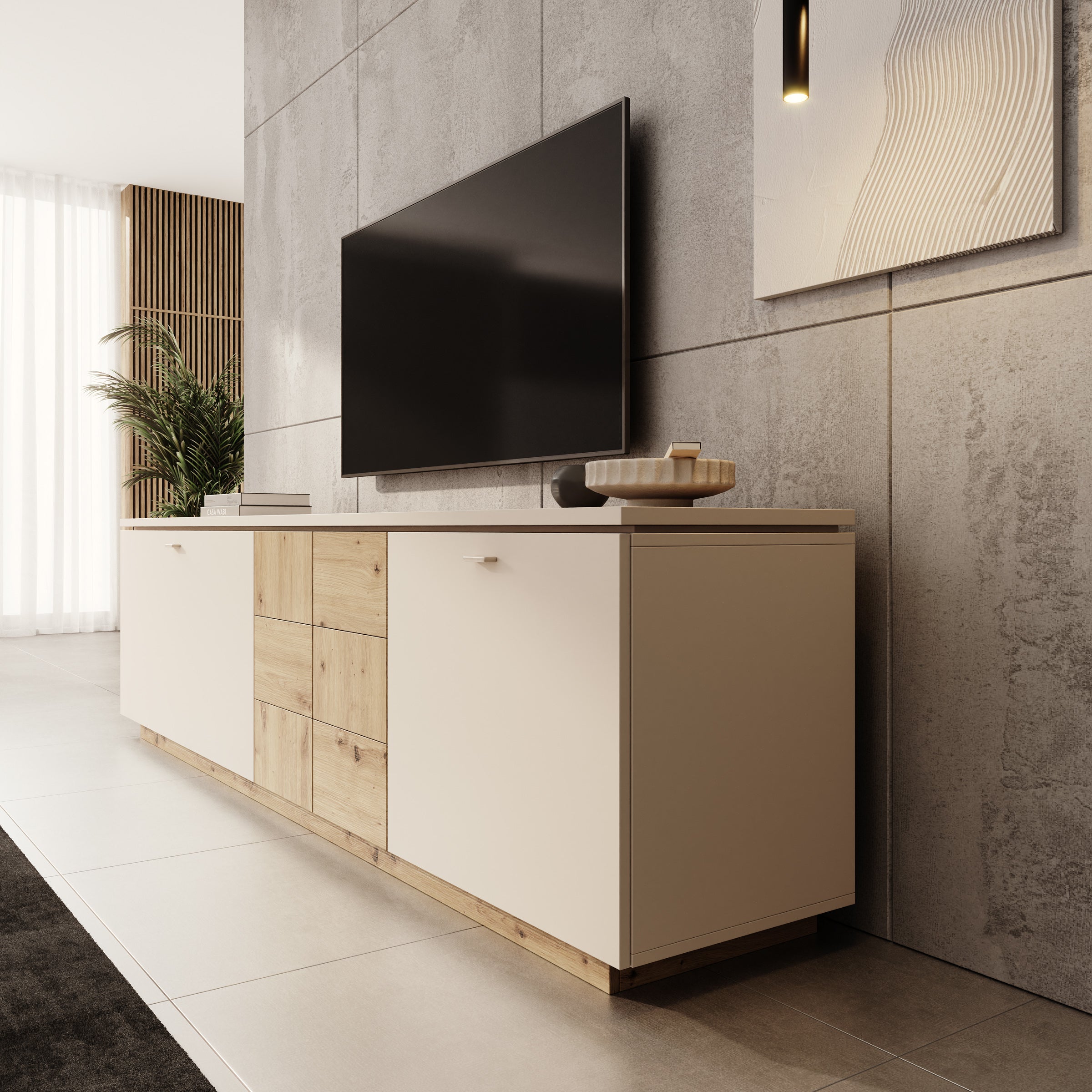 Lynora - TV-Meubel - Beige - 225x42x58 cm