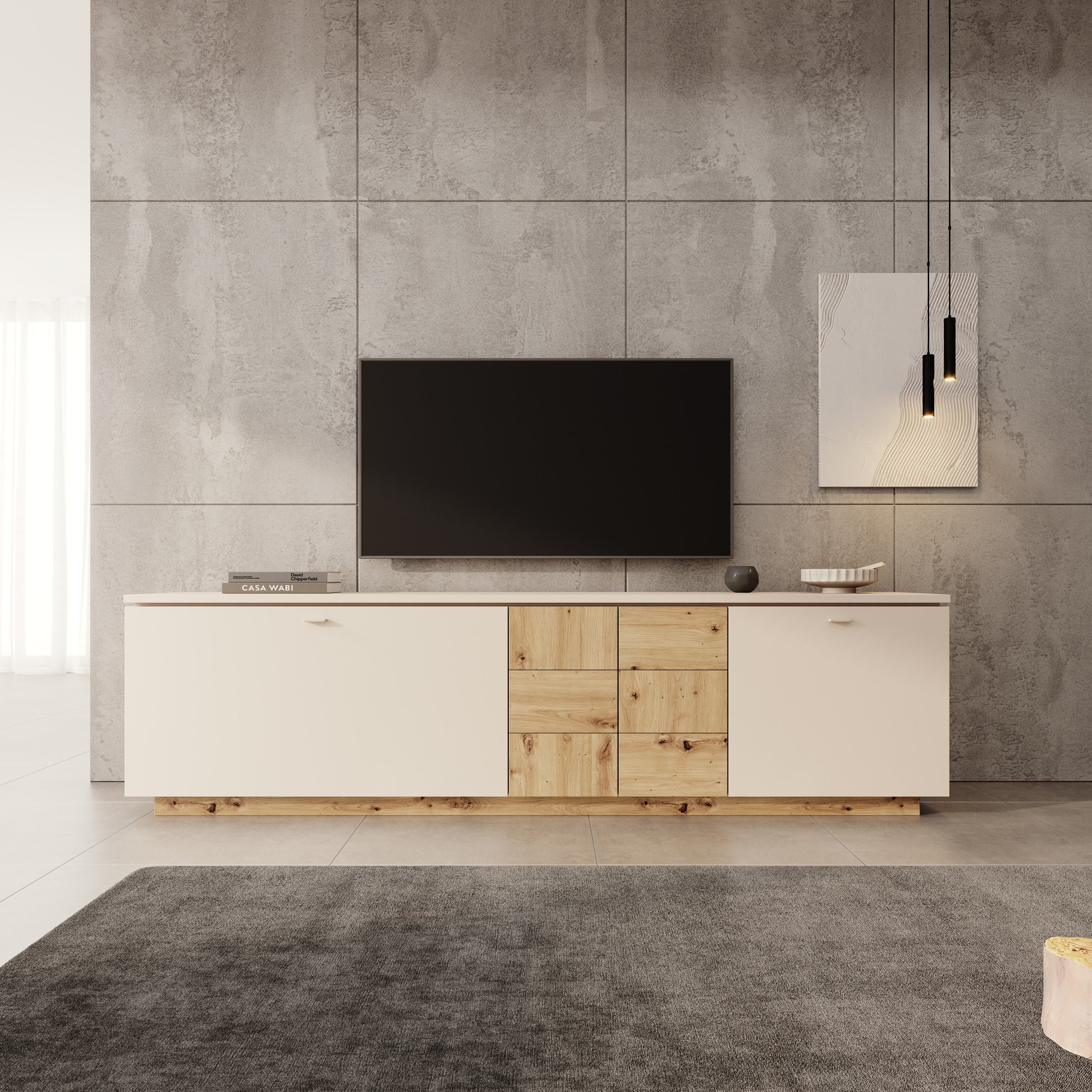 Lynora - TV-Meubel - Beige - 225x42x58 cm