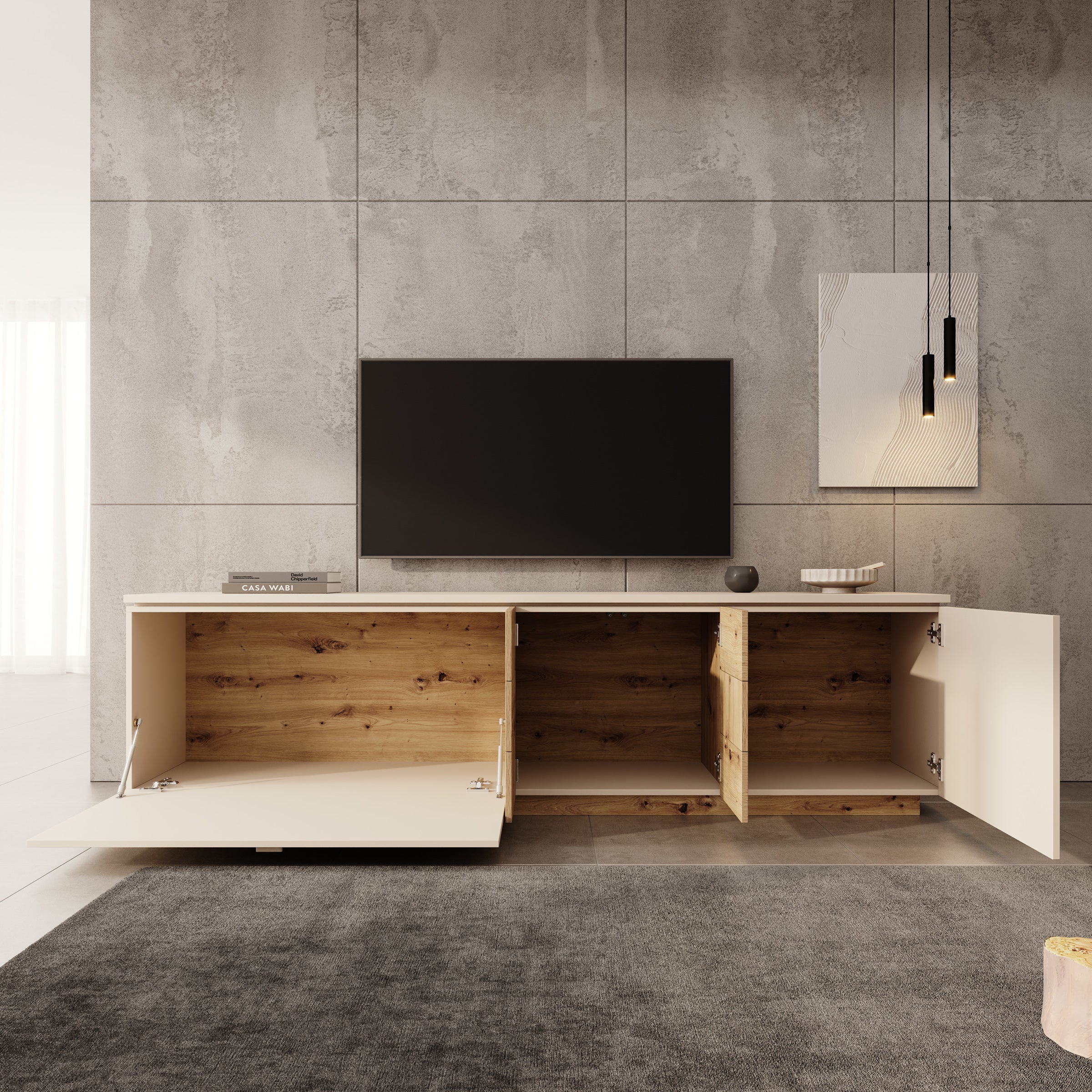Lynora - TV-Meubel - Beige - 225x42x58 cm
