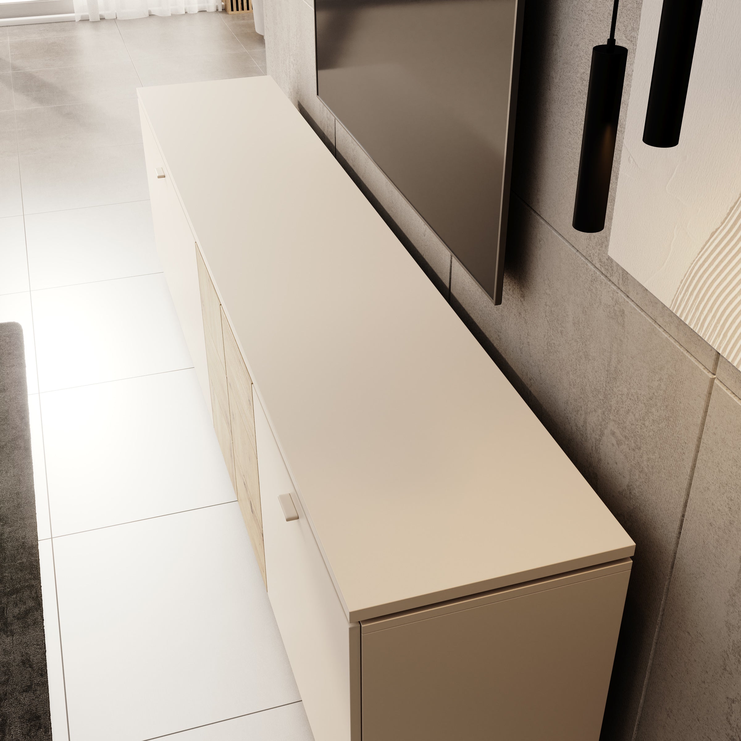 Lynora - TV-Meubel - Beige - 225x42x58 cm