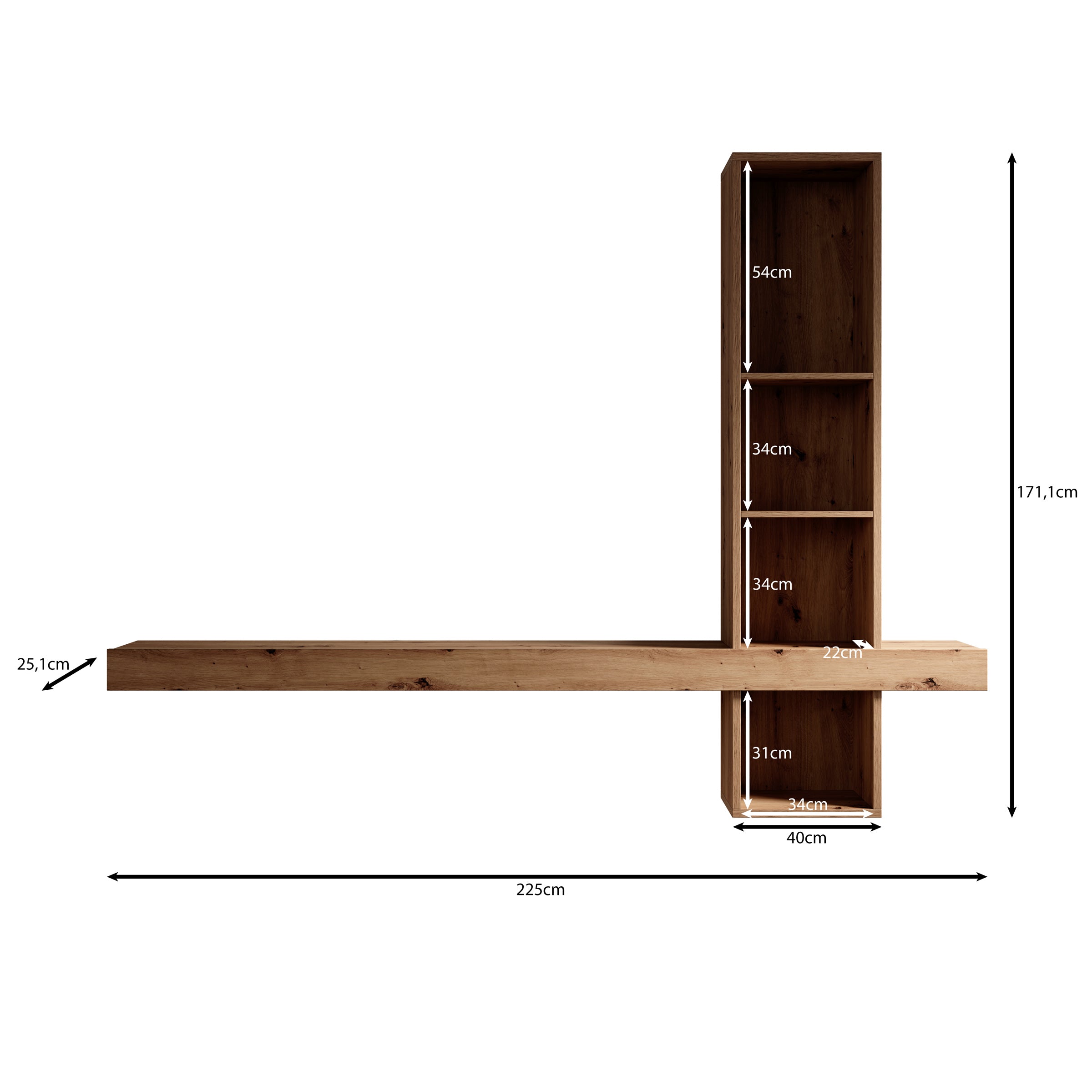 Lynora - Wandkast - Eikenpatroon - 225x25x171 cm