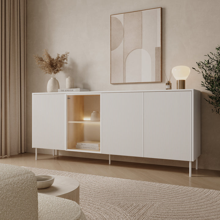 Lynton - Dressoir met LED - Wit/Licht eikenpatroon - 195x41x83 cm