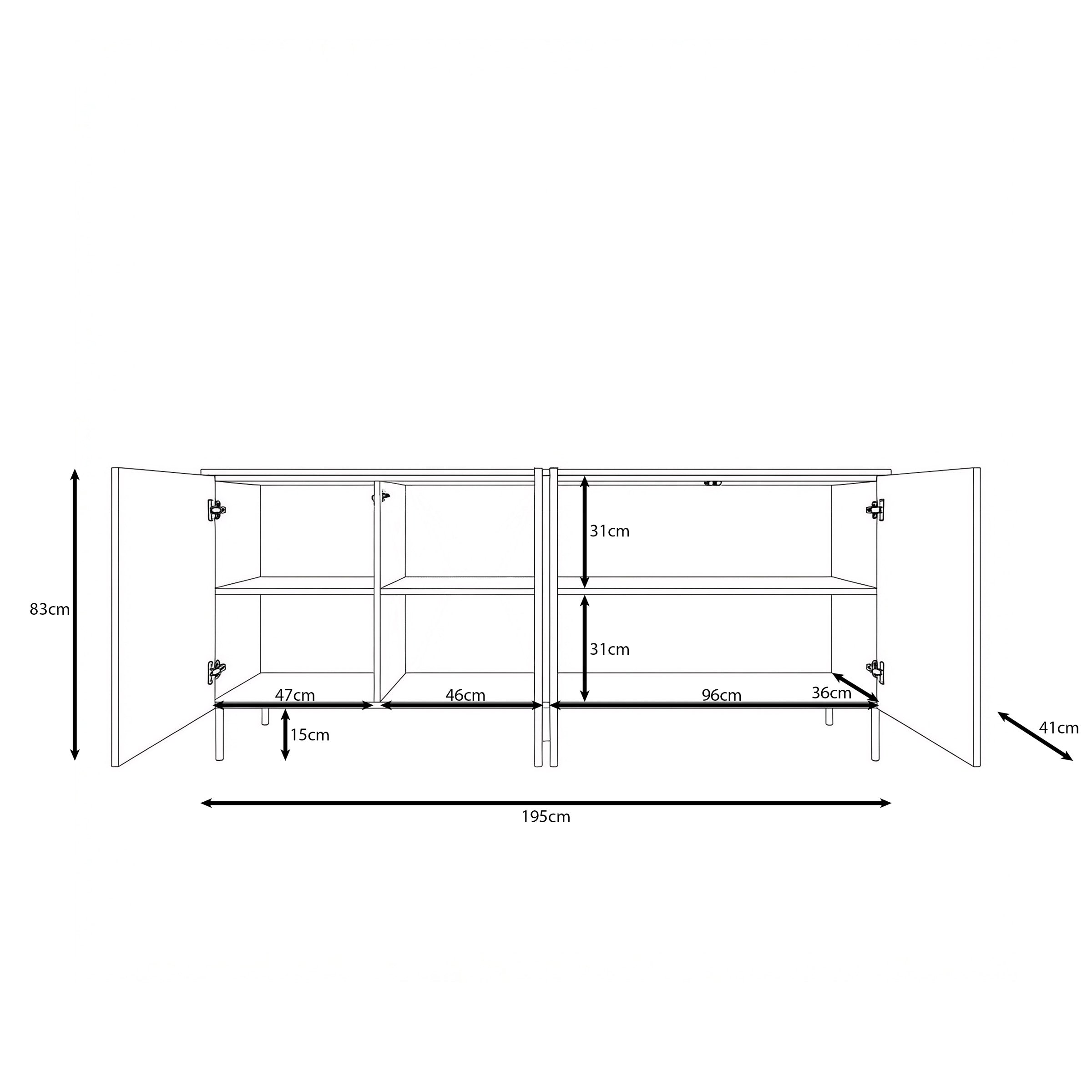 Lynton - Dressoir met LED - Wit/Licht eikenpatroon - 195x41x83 cm