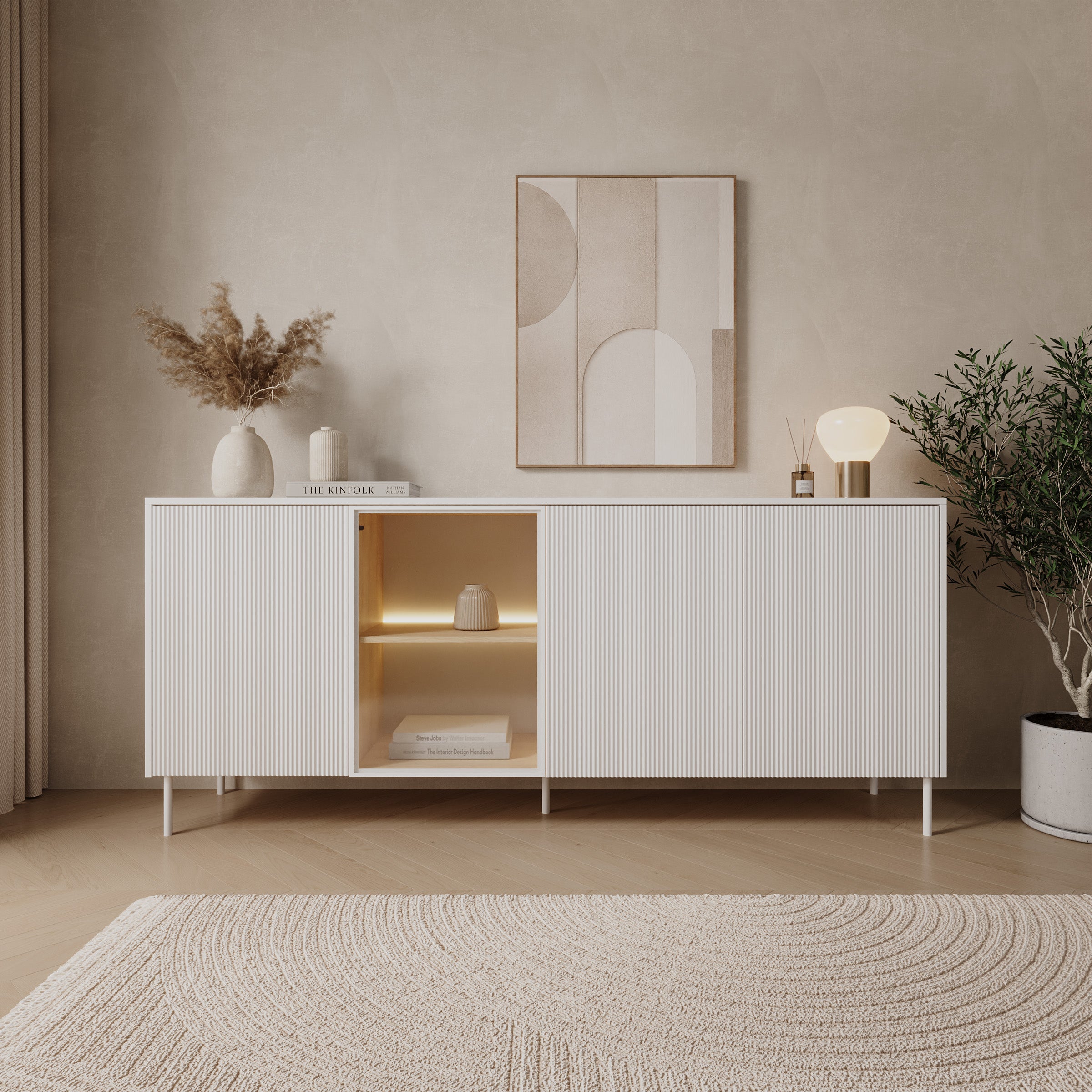 Lynton - Dressoir met LED - Wit/Licht eikenpatroon - 195x41x83 cm