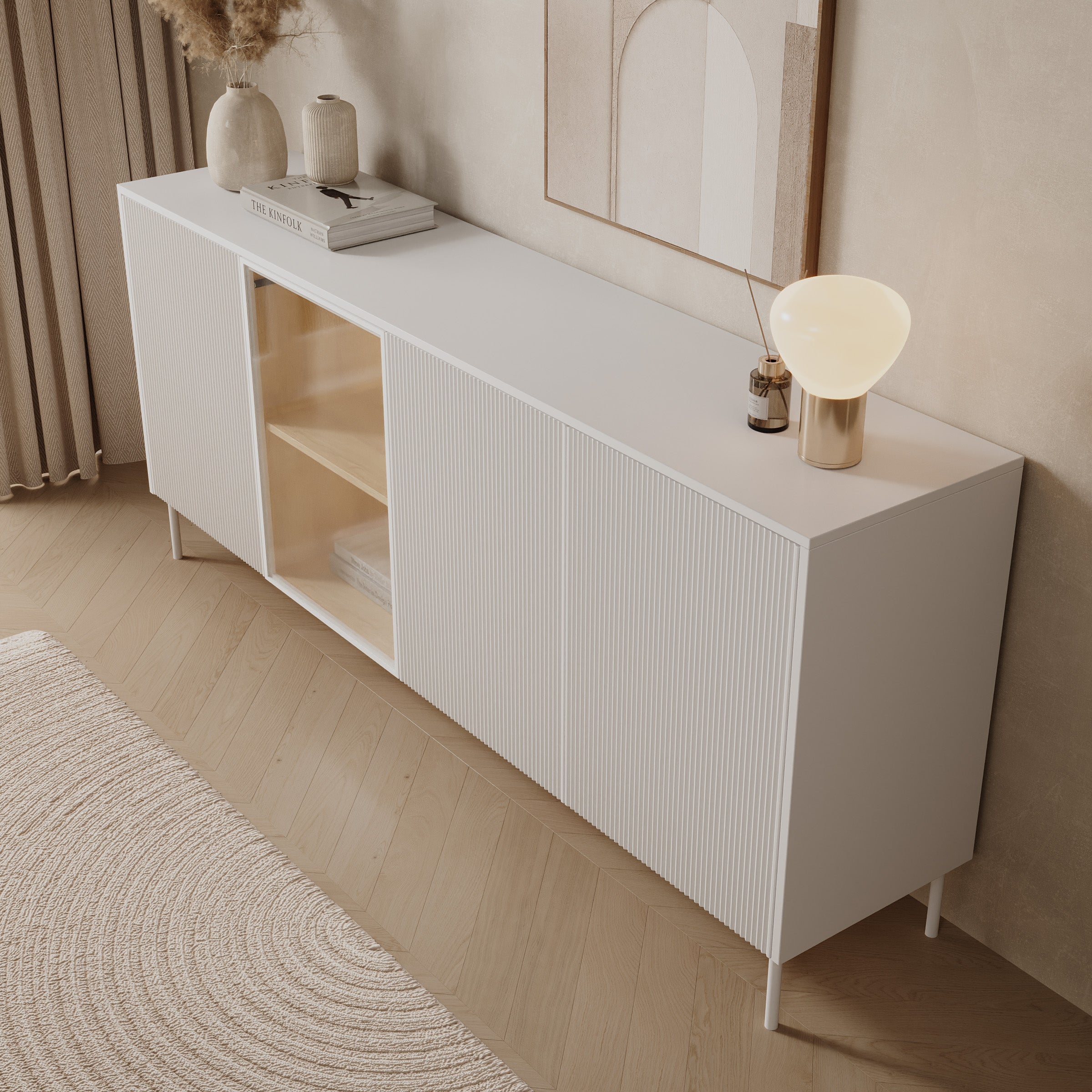 Lynton - Dressoir met LED - Wit/Licht eikenpatroon - 195x41x83 cm