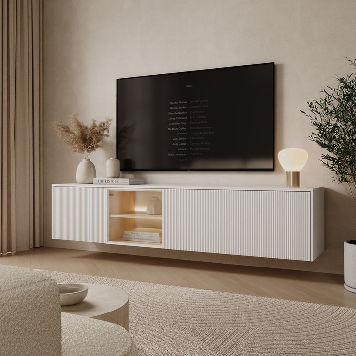 Lynton - TV-Meubel met LED - Wit/Licht eikenpatroon - 195x41x42 cm