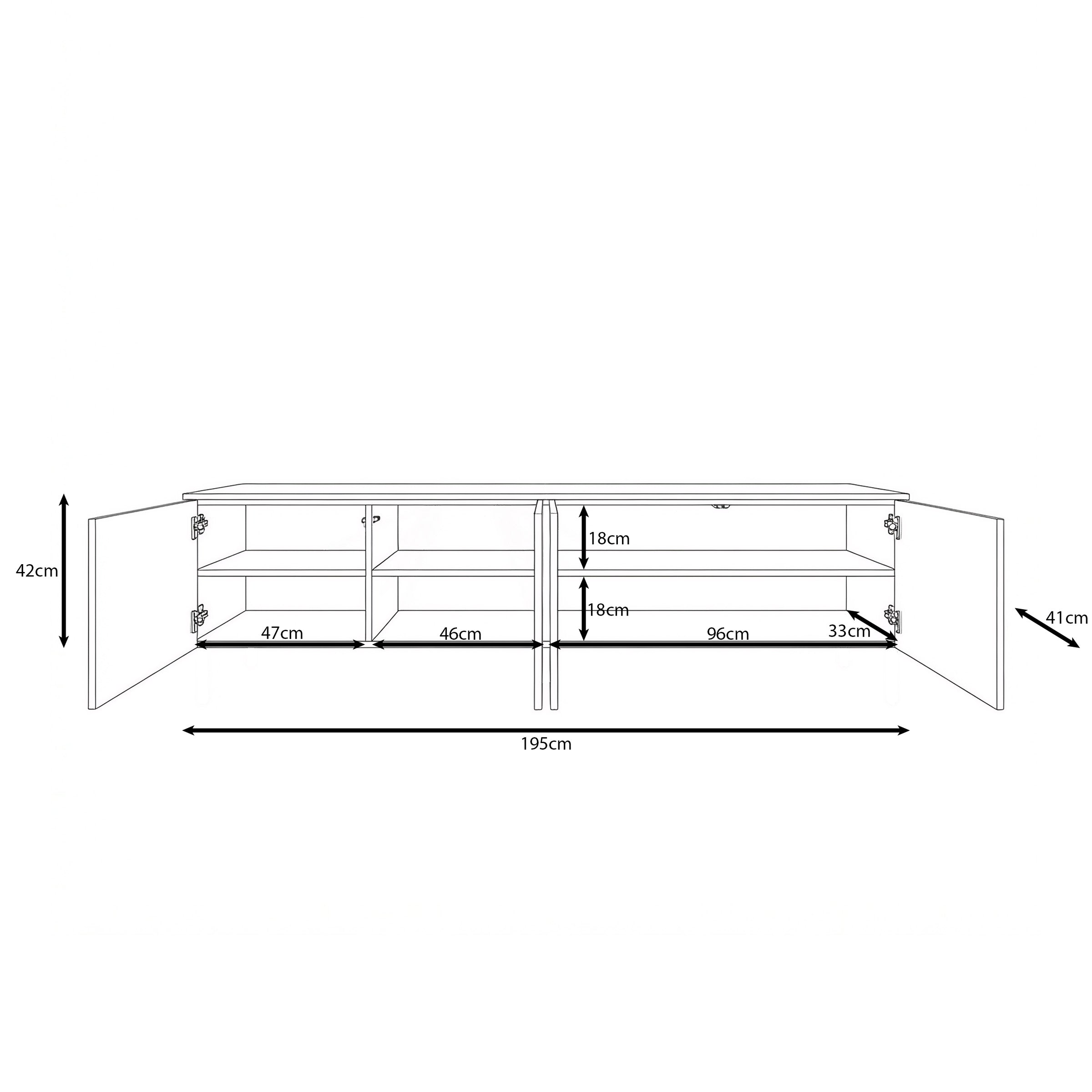 Lynton - TV-Meubel met LED - Wit/Licht eikenpatroon - 195x41x42 cm
