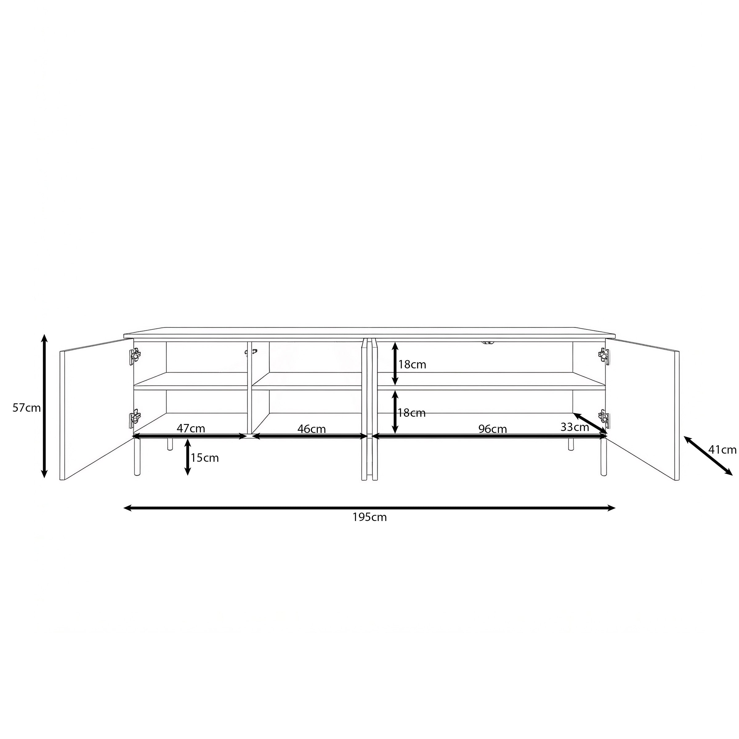 Lynton - TV-Meubel met LED - Wit/Licht eikenpatroon - 195x41x57 cm
