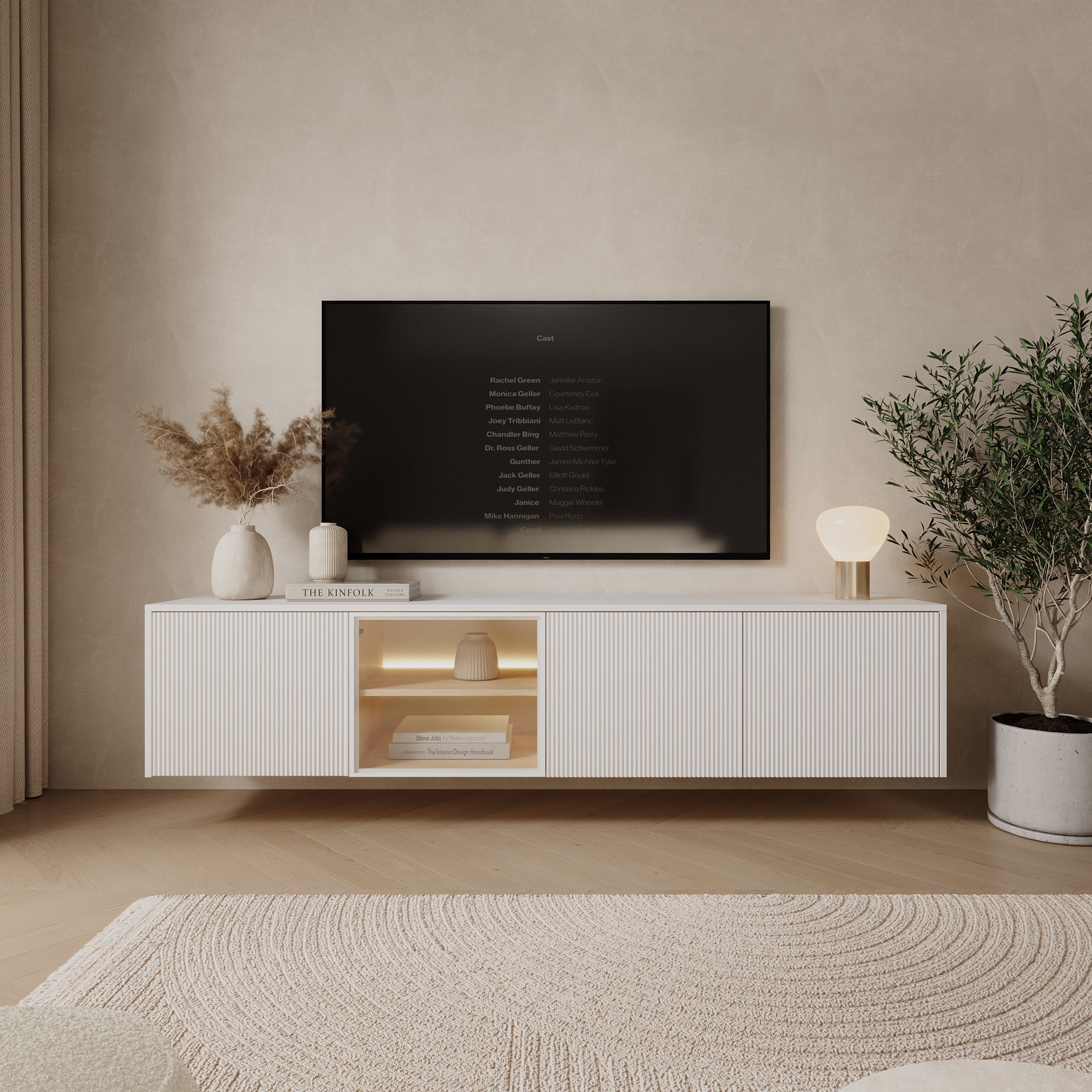 Lynton - TV-Meubel met LED - Wit/Licht eikenpatroon - 195x41x42 cm