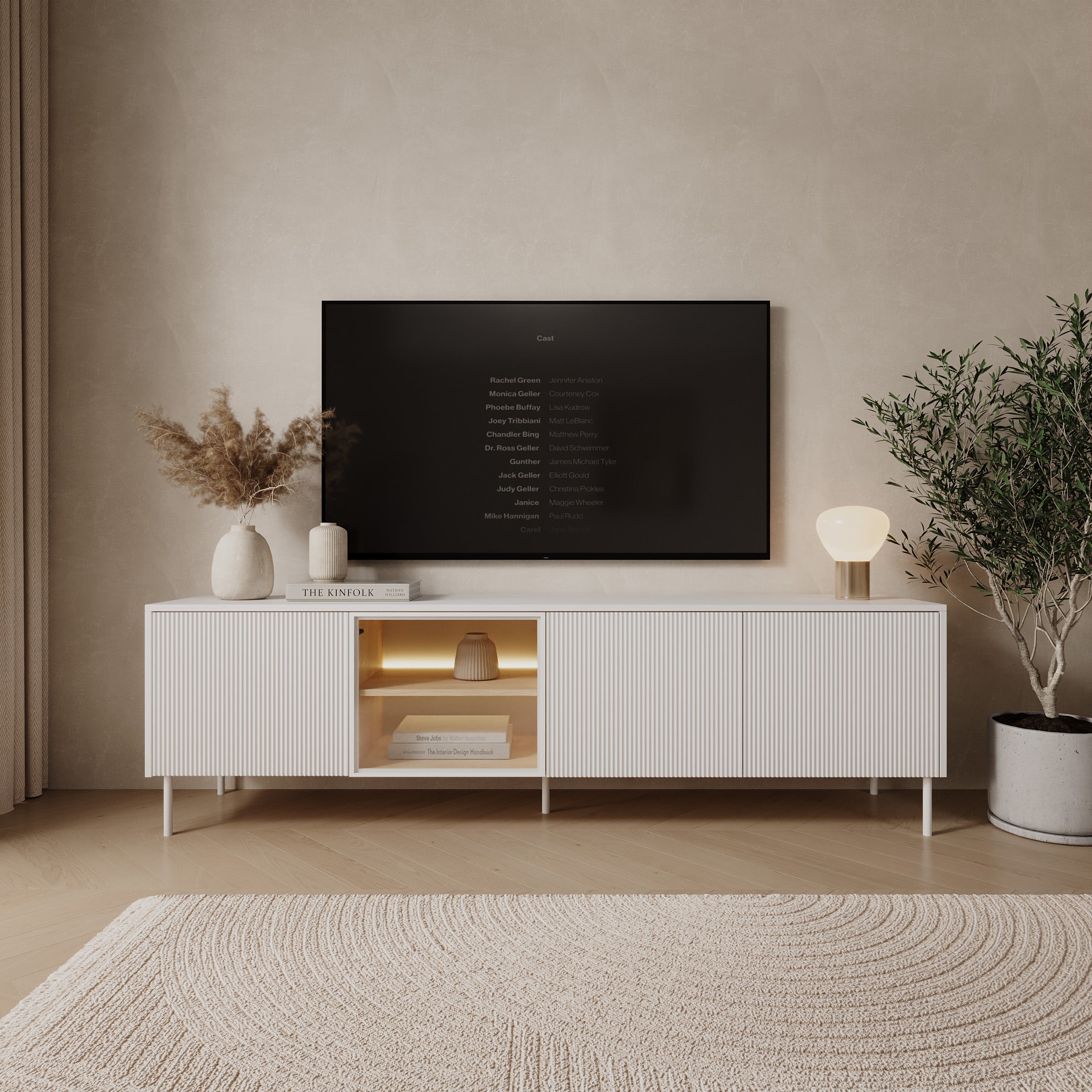 Lynton - TV-Meubel met LED - Wit/Licht eikenpatroon - 195x41x57 cm