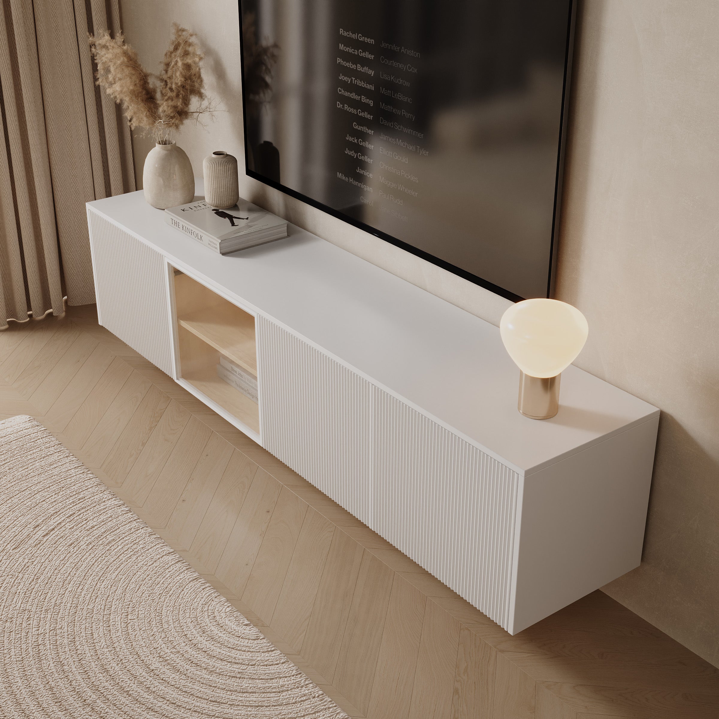 Lynton - TV-Meubel met LED - Wit/Licht eikenpatroon - 195x41x42 cm