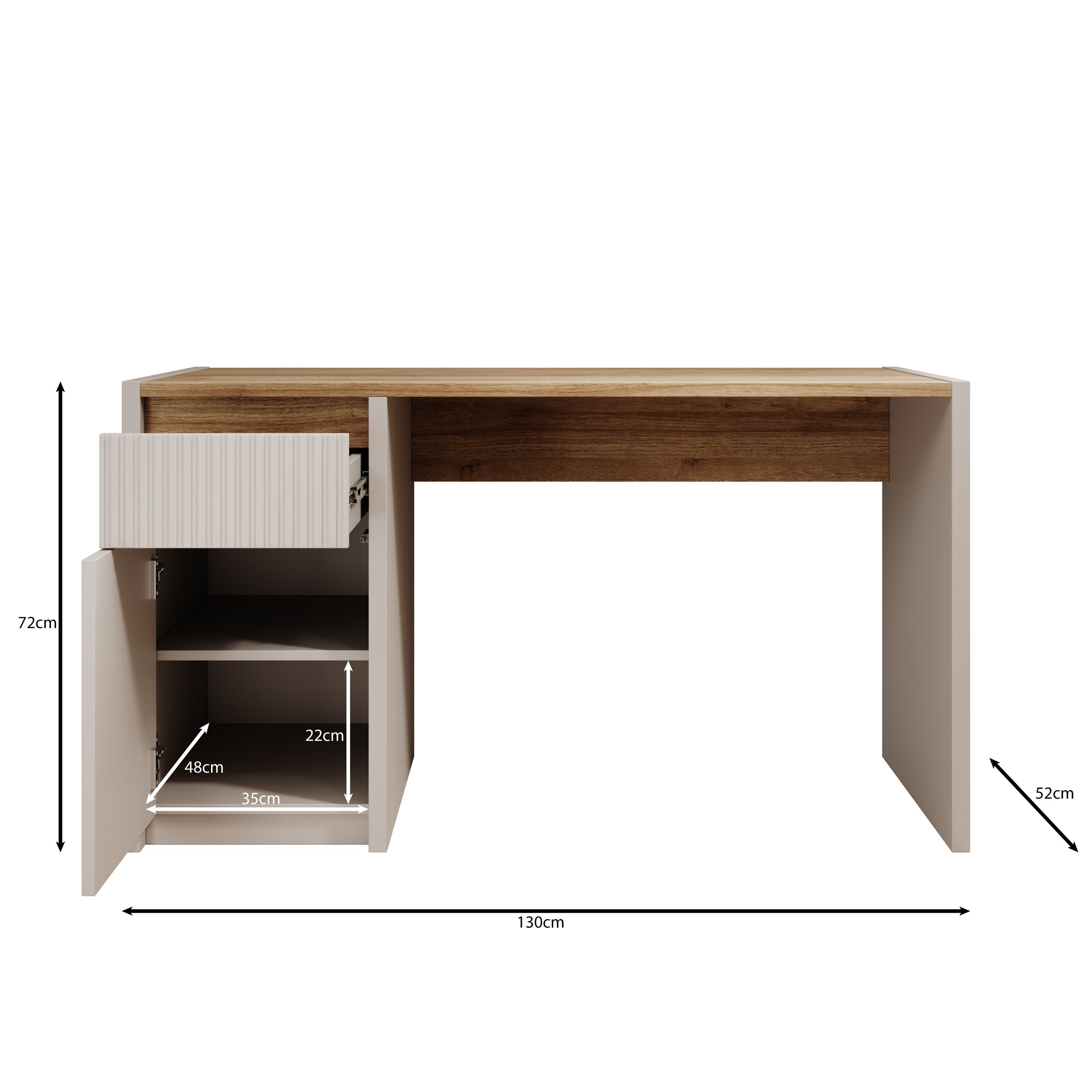 Lynwood - Bureau - Eikenpatroon/Beige - 130x52x72 cm