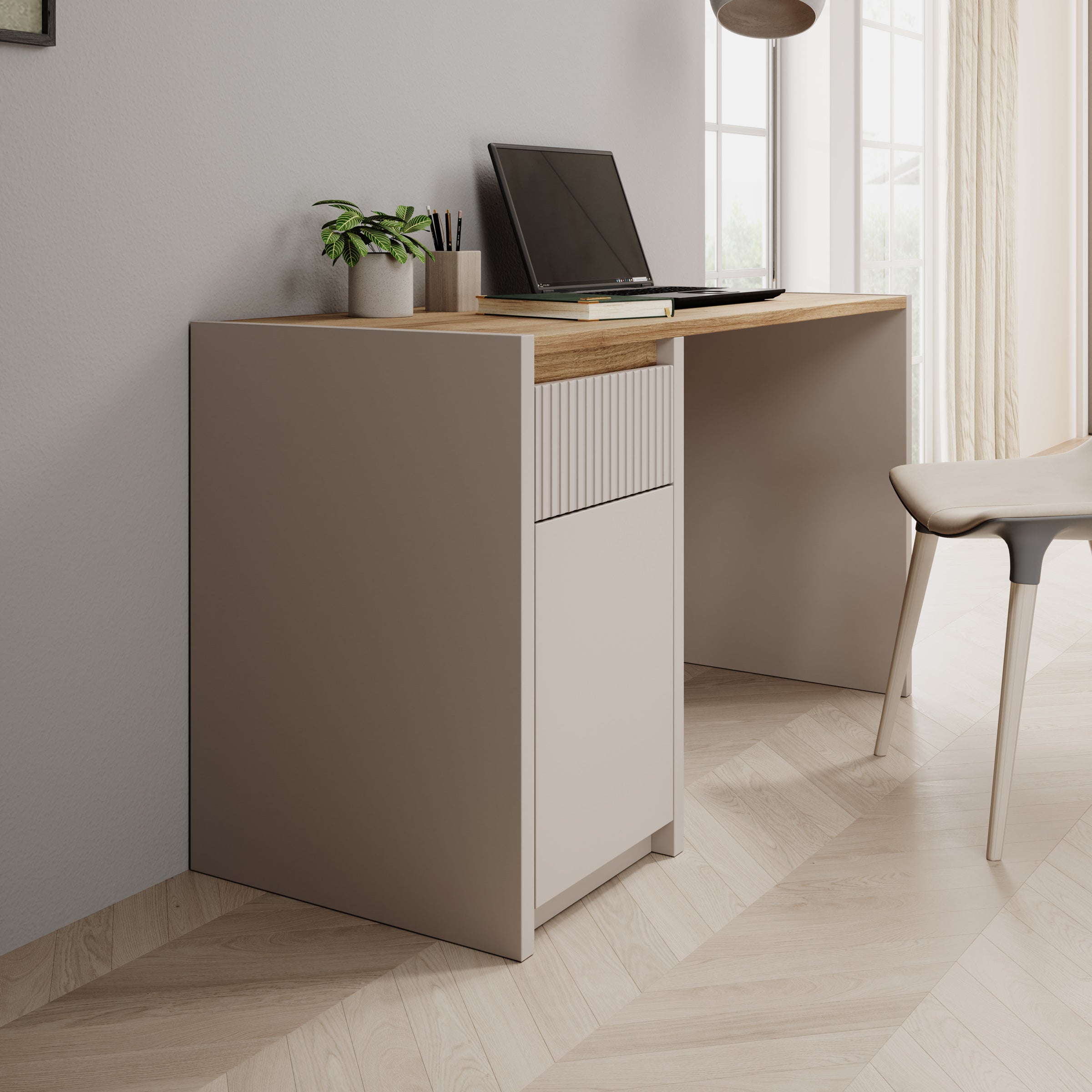 Lynwood - Bureau - Eikenpatroon/Beige - 130x52x72 cm
