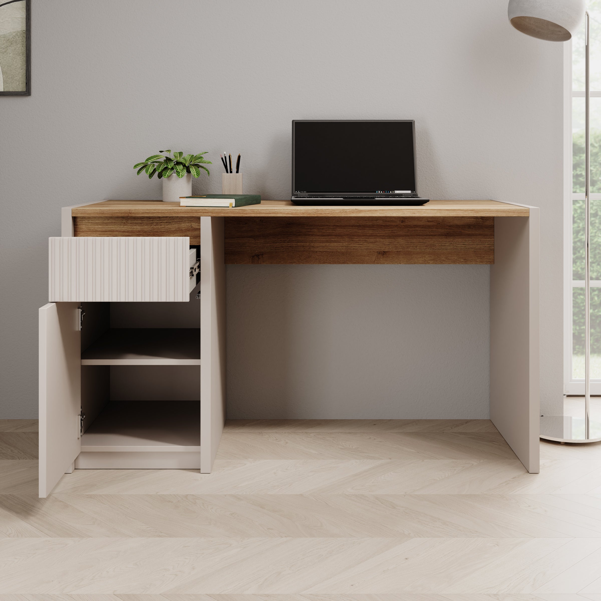 Lynwood - Bureau - Eikenpatroon/Beige - 130x52x72 cm