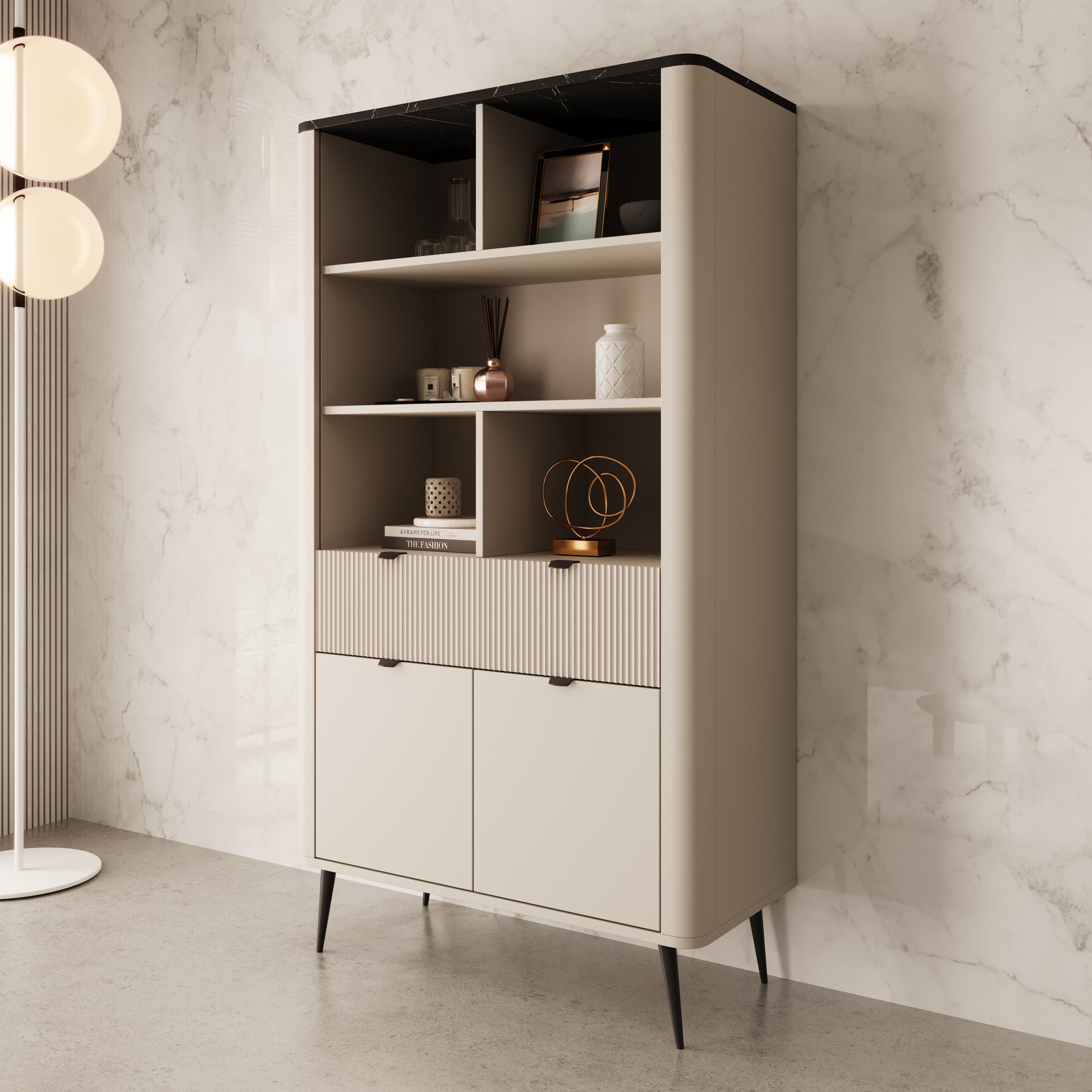 Mace - Boekenkast - Beige - 90x40x163 cm