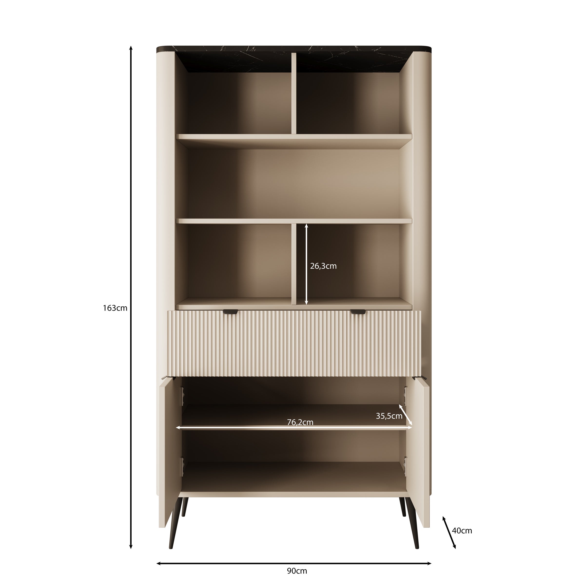 Mace - Boekenkast - Beige - 90x40x163 cm