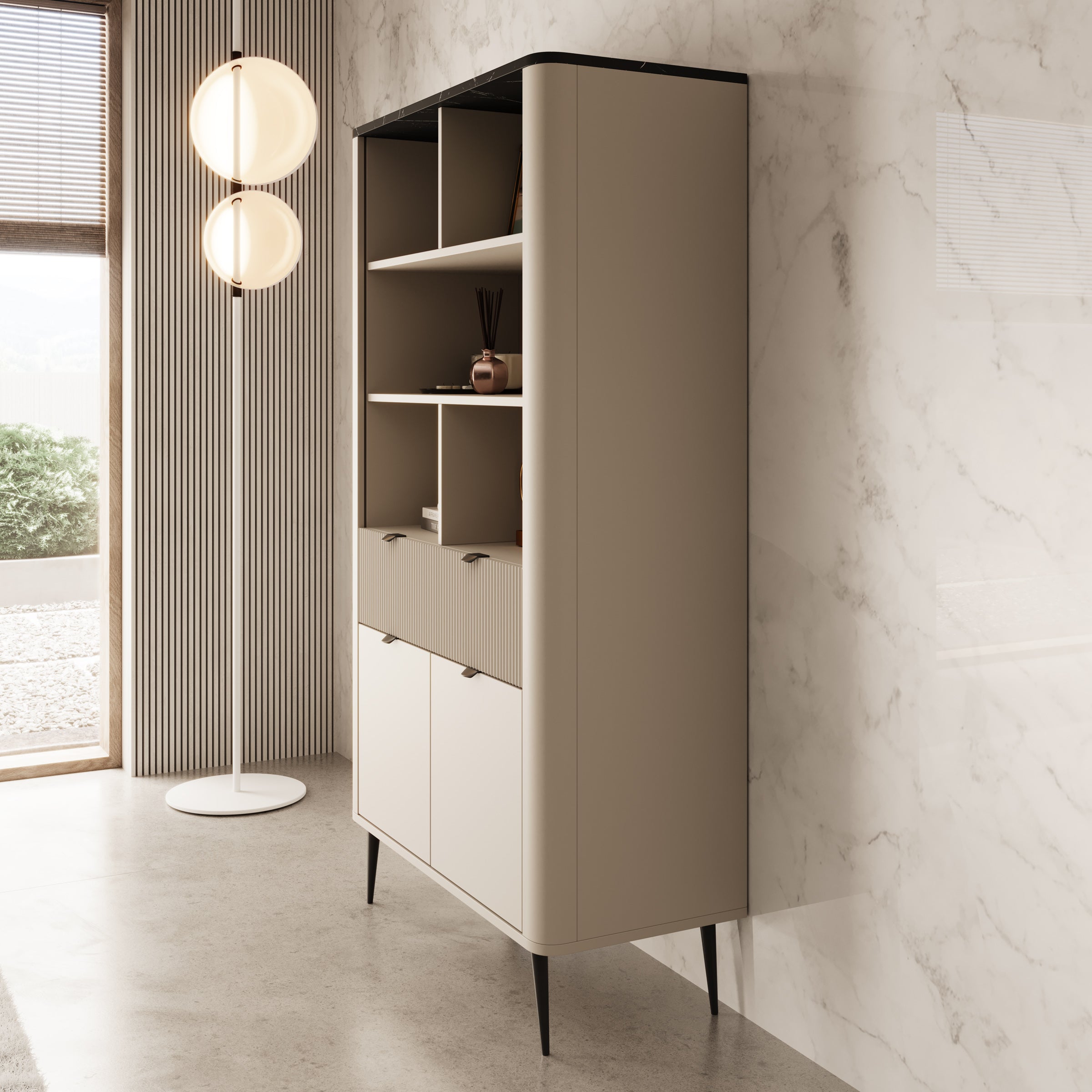 Mace - Boekenkast - Beige - 90x40x163 cm