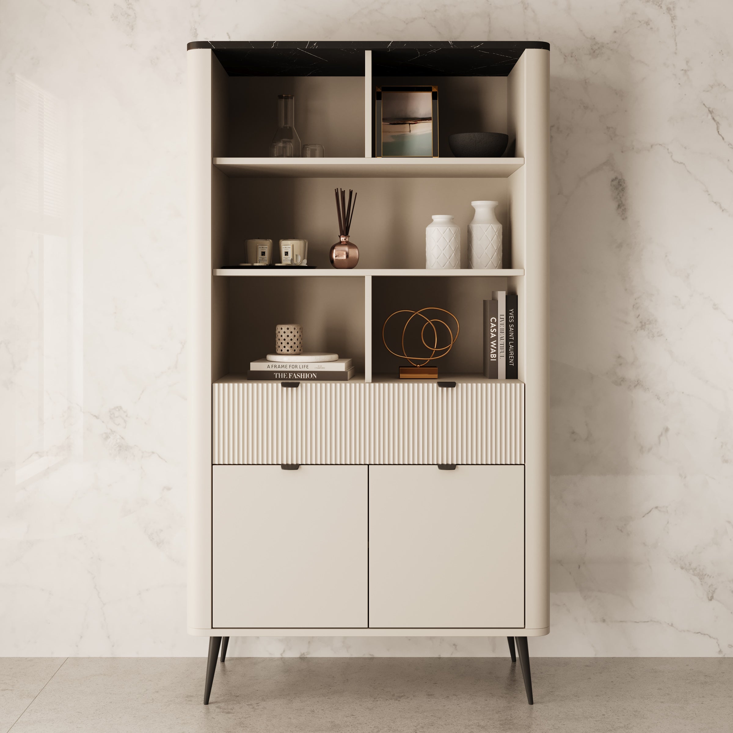 Mace - Boekenkast - Beige - 90x40x163 cm