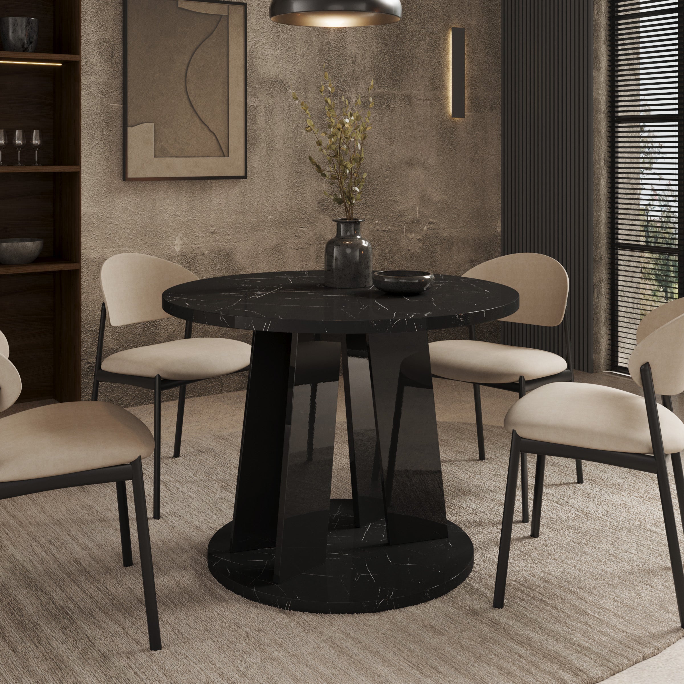 Madero - Eetkamertafel - Zwart marmerpatroon - 100x100x75 cm