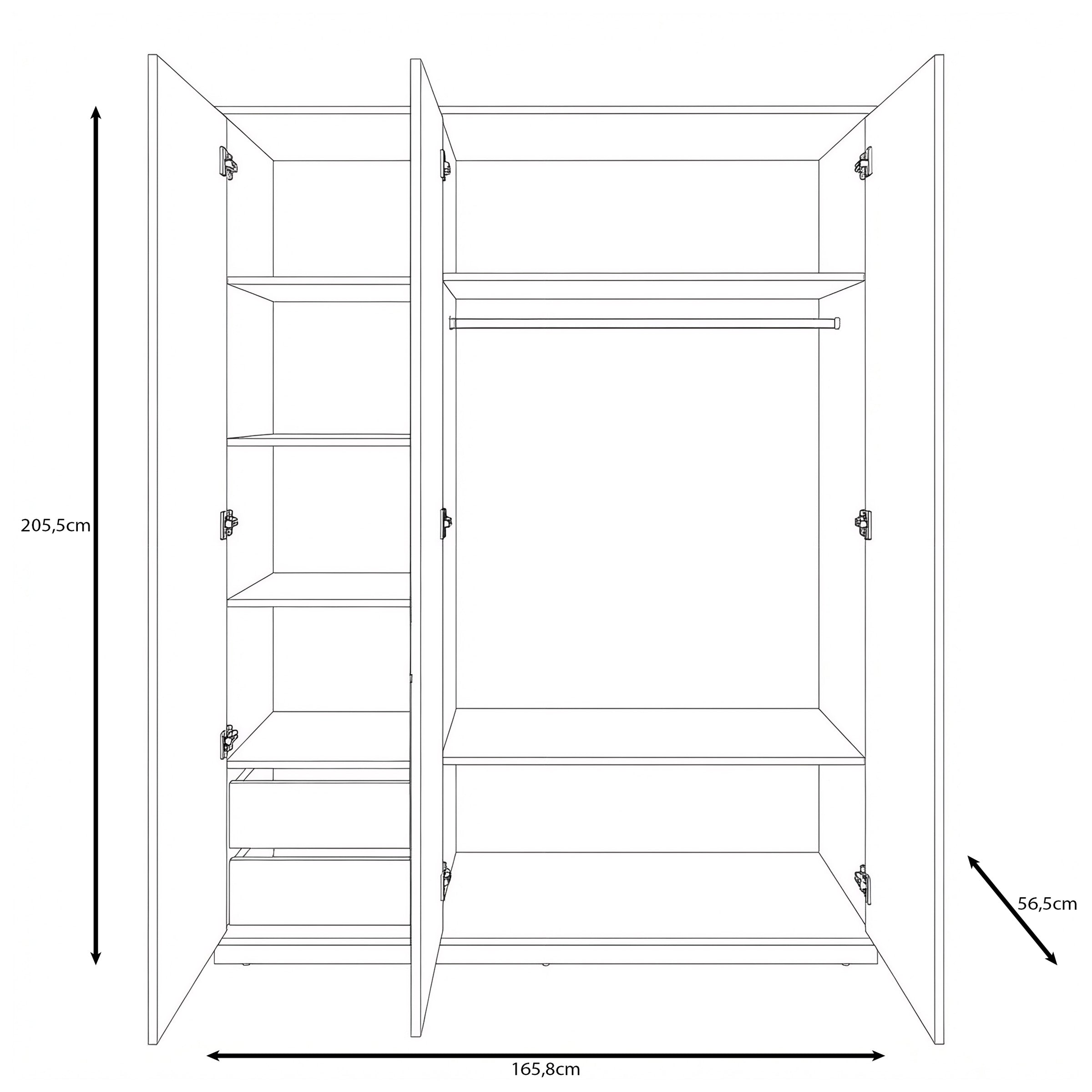 Mahaai - Kledingkast 3-deurs - Walnootpatroon - 166x57x206 cm