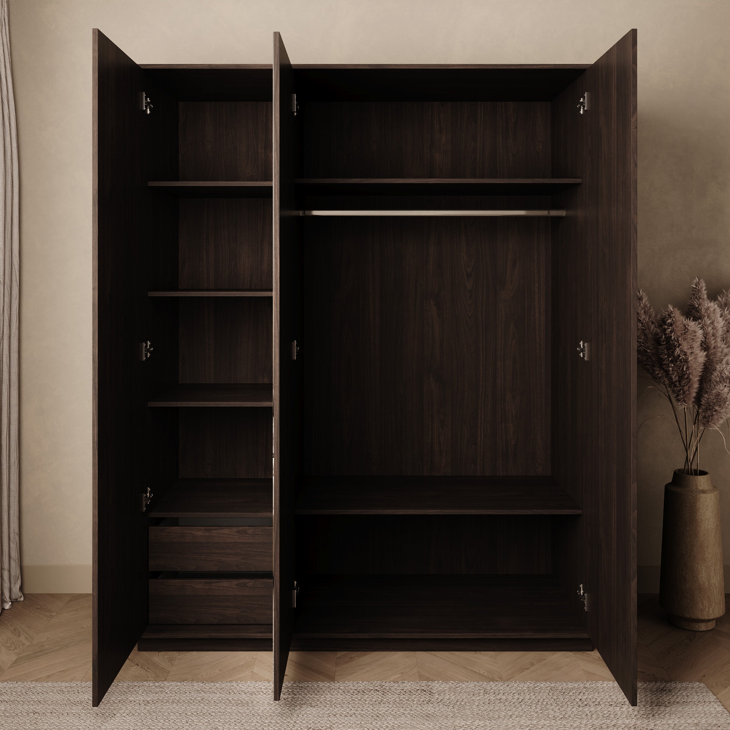 Mahaai - Kledingkast 3-deurs - Walnootpatroon - 166x57x206 cm