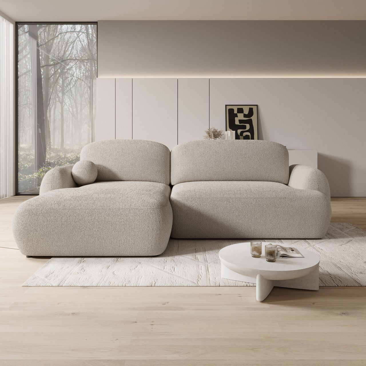 Malaga - Hoekbank 3-zits met chaise longue - Teddystof beige - Links