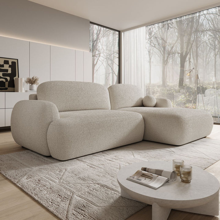 Malaga - Hoekbank 3-zits met chaise longue - Teddystof beige - Rechts