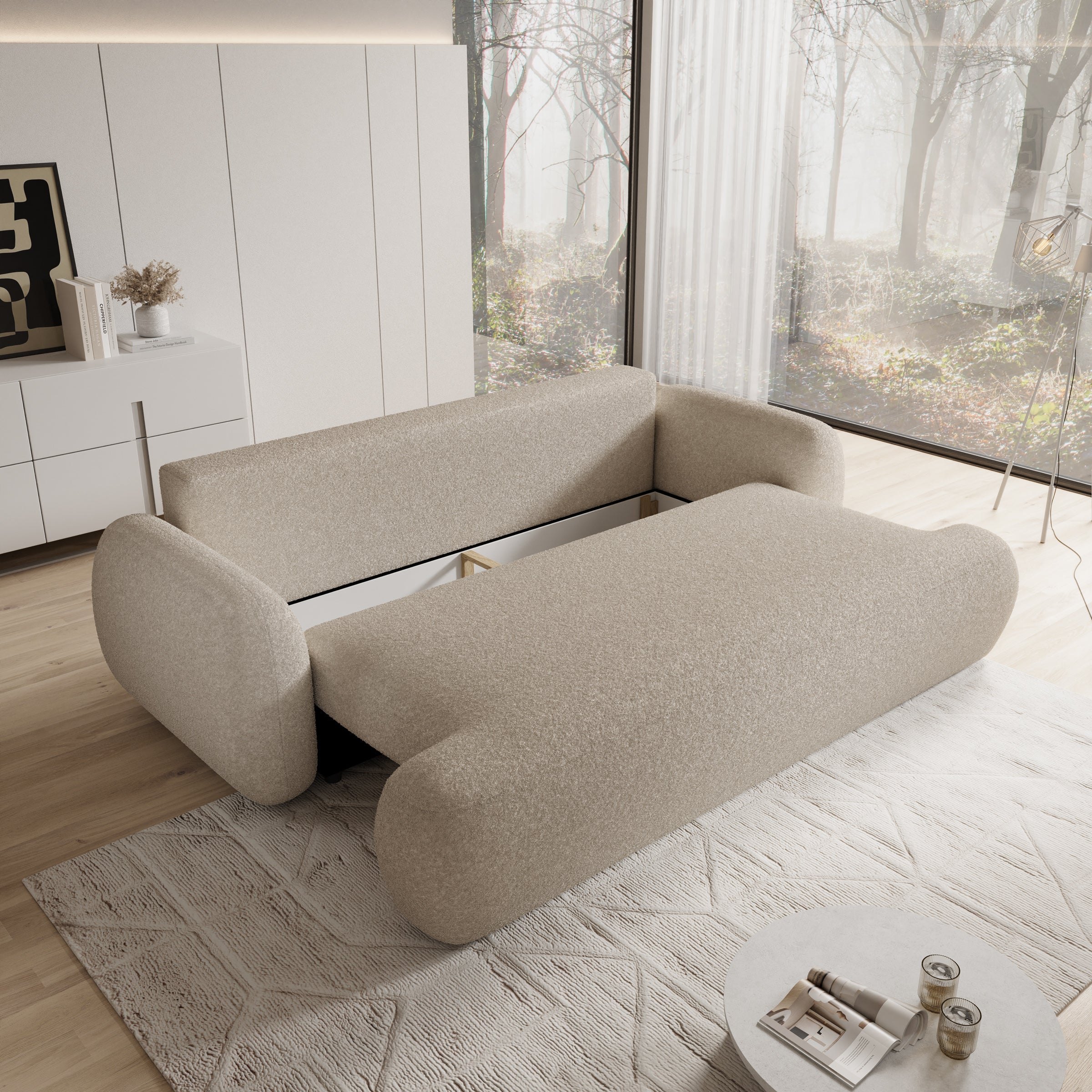 Malaga - Slaapbank - Teddystof beige - 256x115x85 cm