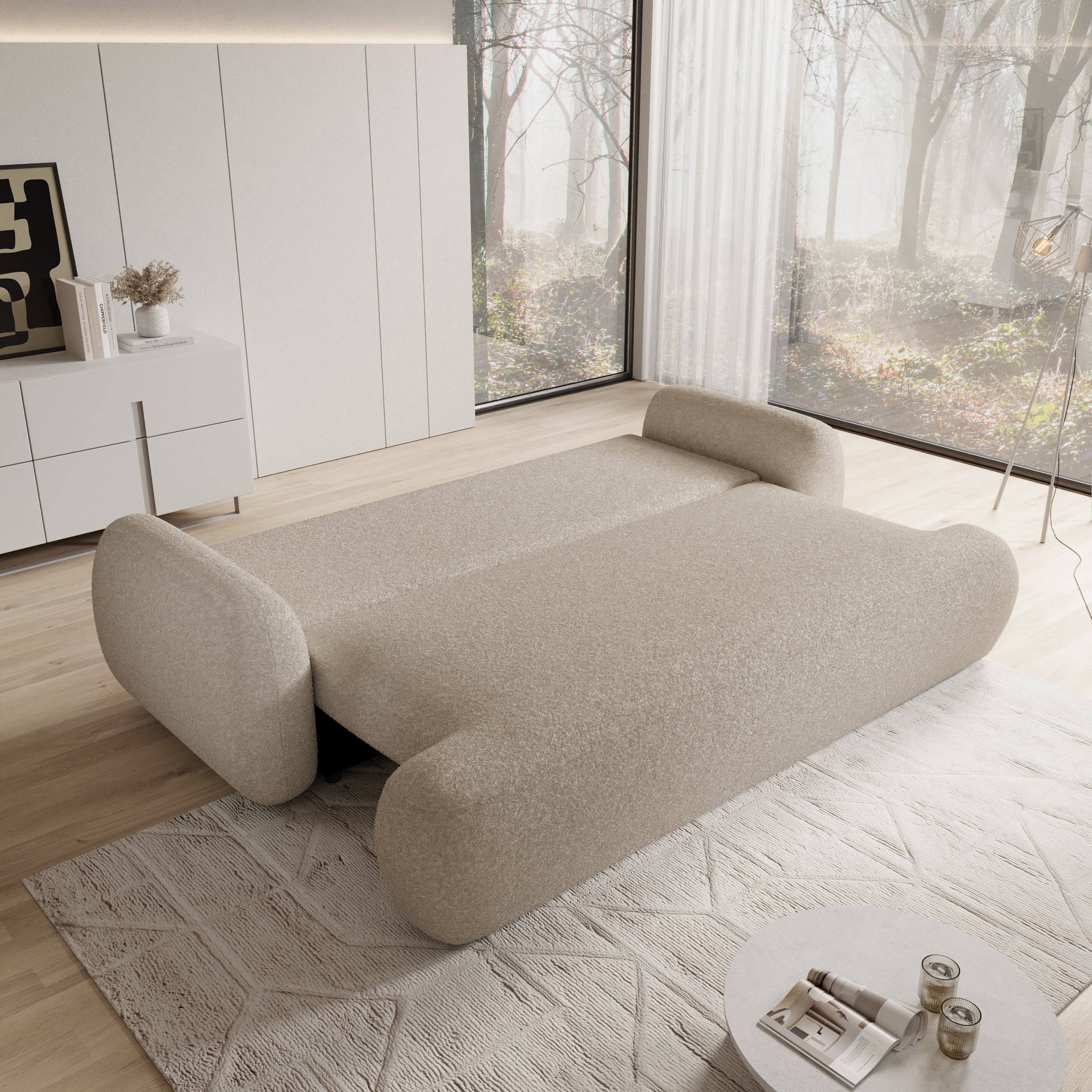 Malaga - Slaapbank - Teddystof beige - 256x115x85 cm