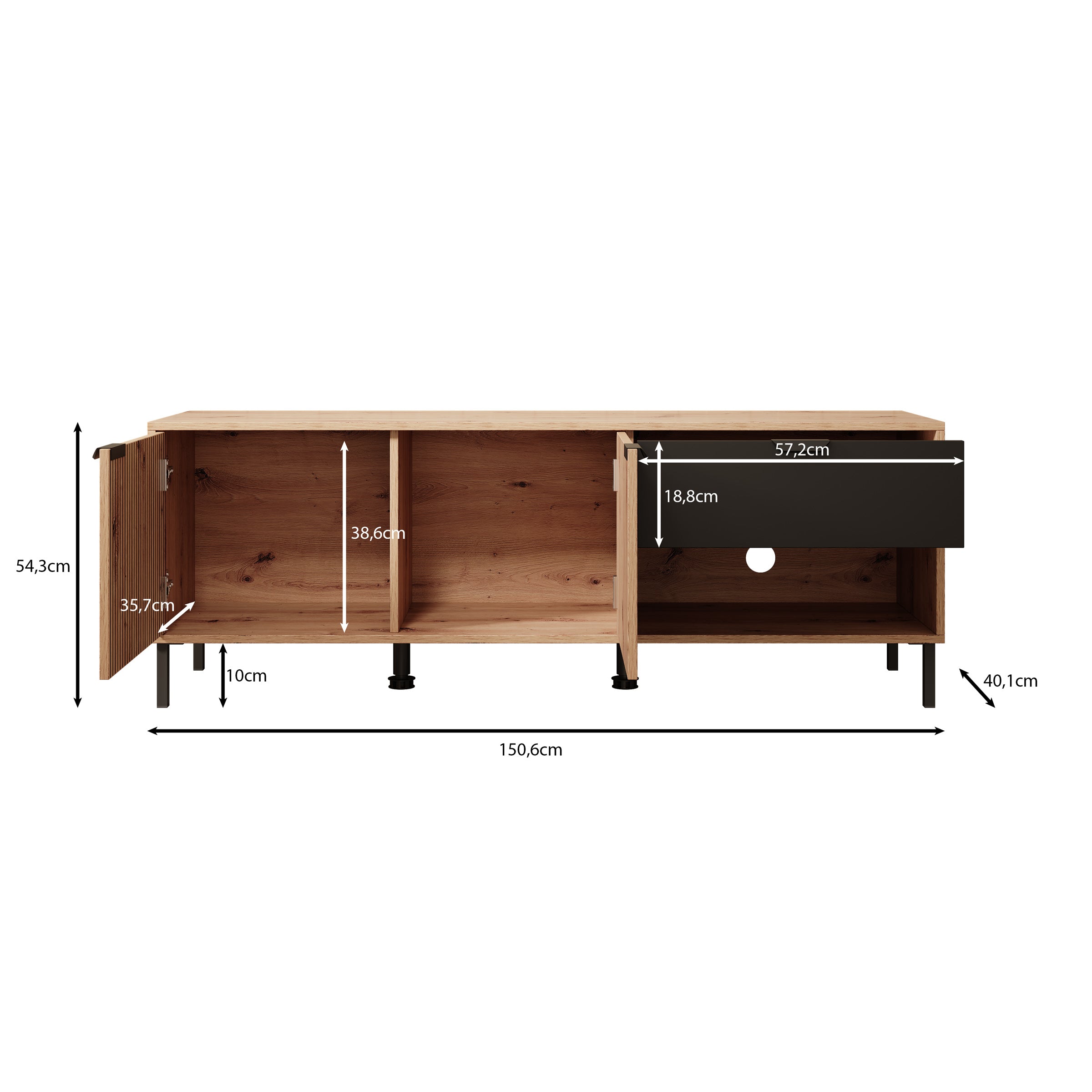 Malaika - TV-Meubel - Eiken - 151x40x54 cm