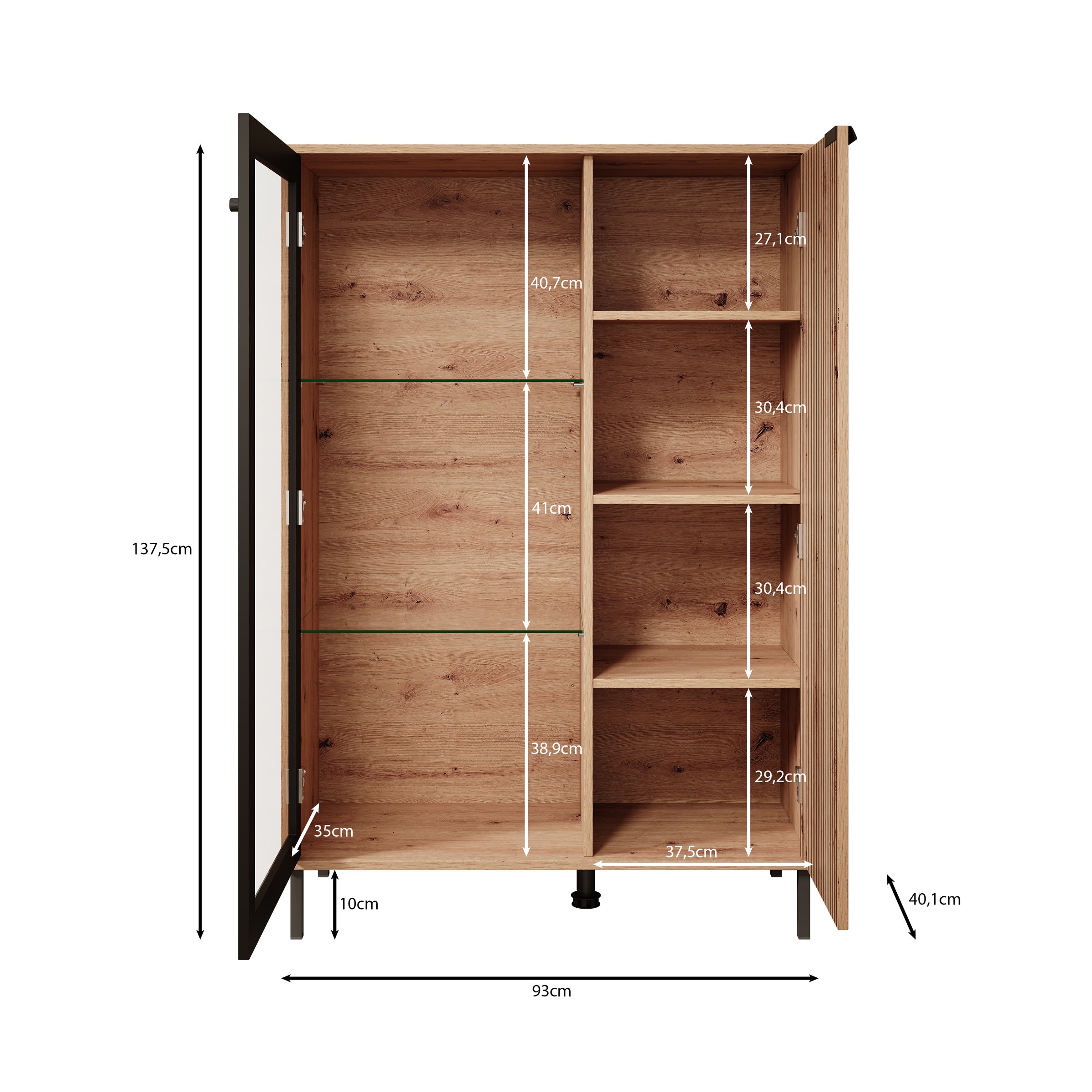 Malaika - Vitrinekast - Eiken - 93x40x138 cm