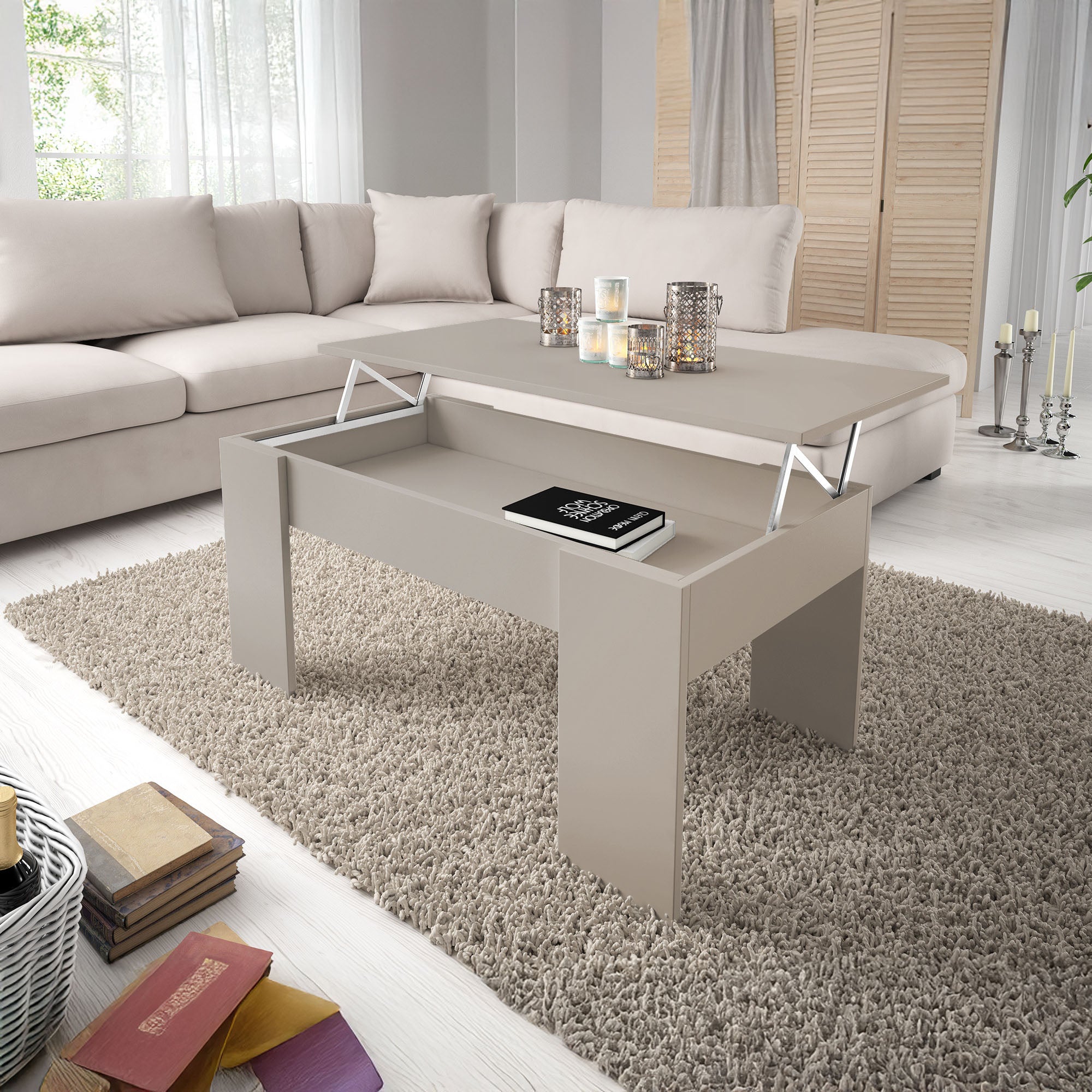 Malia - Salontafel met opbergruimte - Beige - 100x56x45 cm